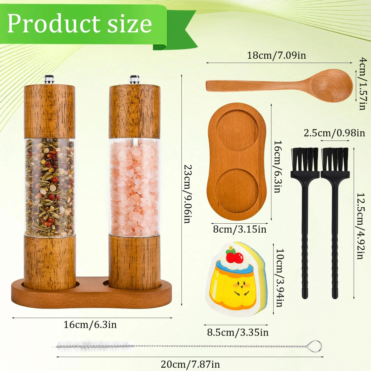 Drewniany młynek do soli i pieprzu,Zestaw młynków do soli i pieprzu,Ręczny młynek do przypraw z regulowanym, wielokrotnego użytku ceramicznym rdzeniem mielącym,do przypraw, pieprzu i chili