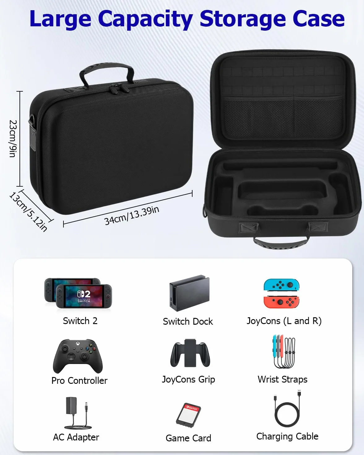 Torba do Nintendo Switch 2 model 2025, twarda torba podróżna z 18 grami, torba do przechowywania konsoli Nintendo Switch 2 i akcesoriów, czarna