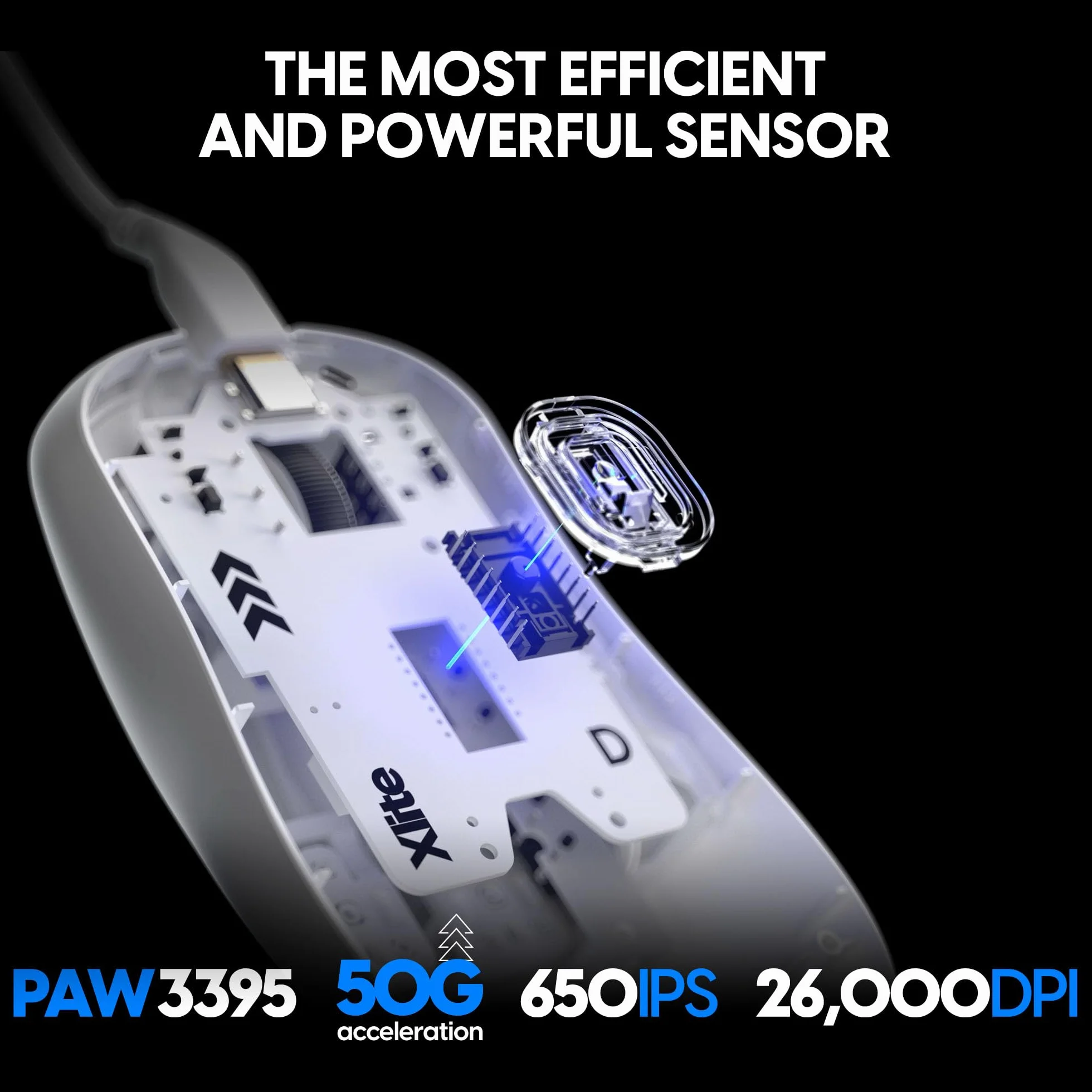 Pulsar Gaming Gears Xlite Przewodowa mysz do gier, ultralekka, 52 g, ergonomiczna, przełącznik optyczny, 26000 DPI, Motion Sync, czujnik PAW3395 (średnia, przewodowa, biała)