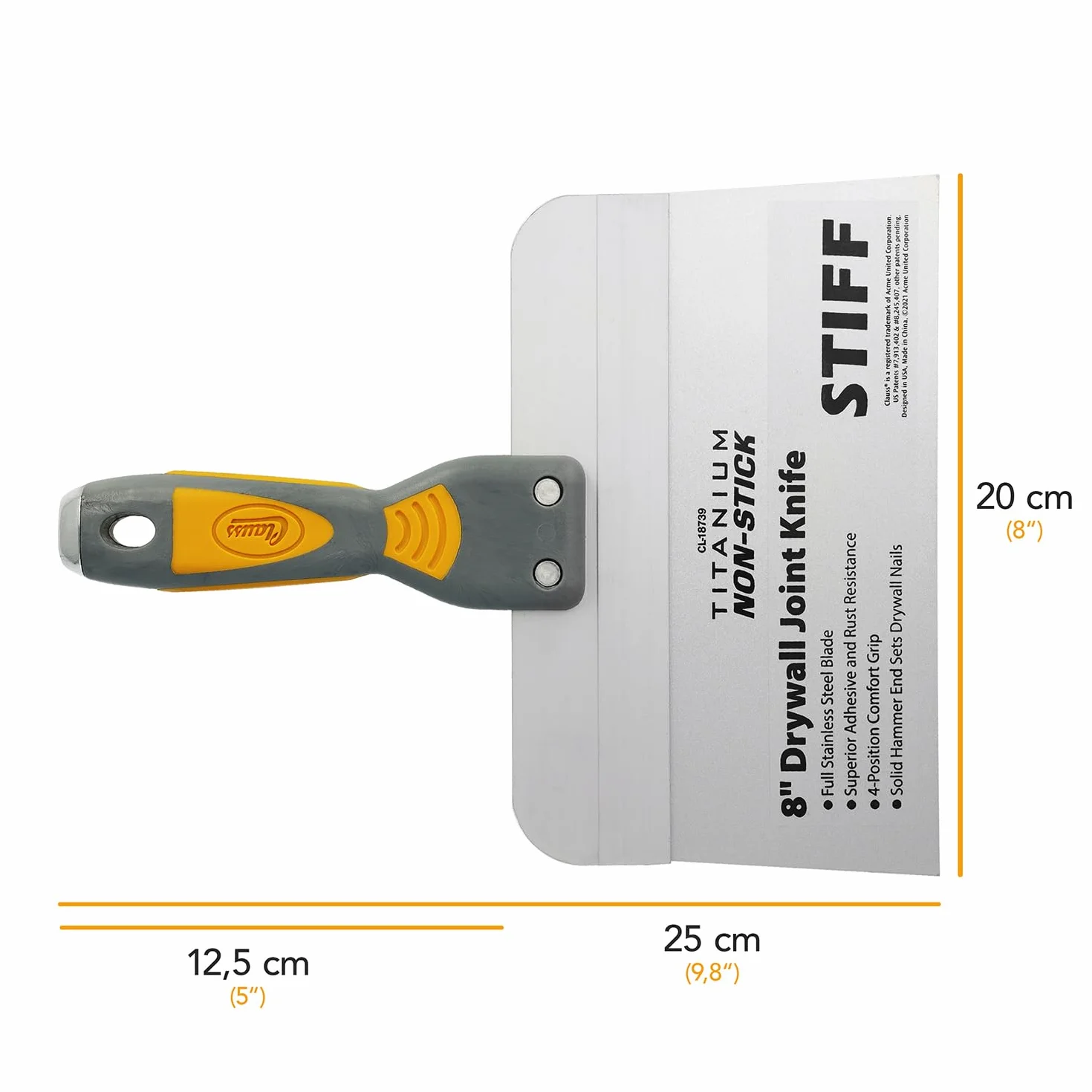 Clauss 18739 20 cm tytanowy nóż nieprzywierający, szary/żółty