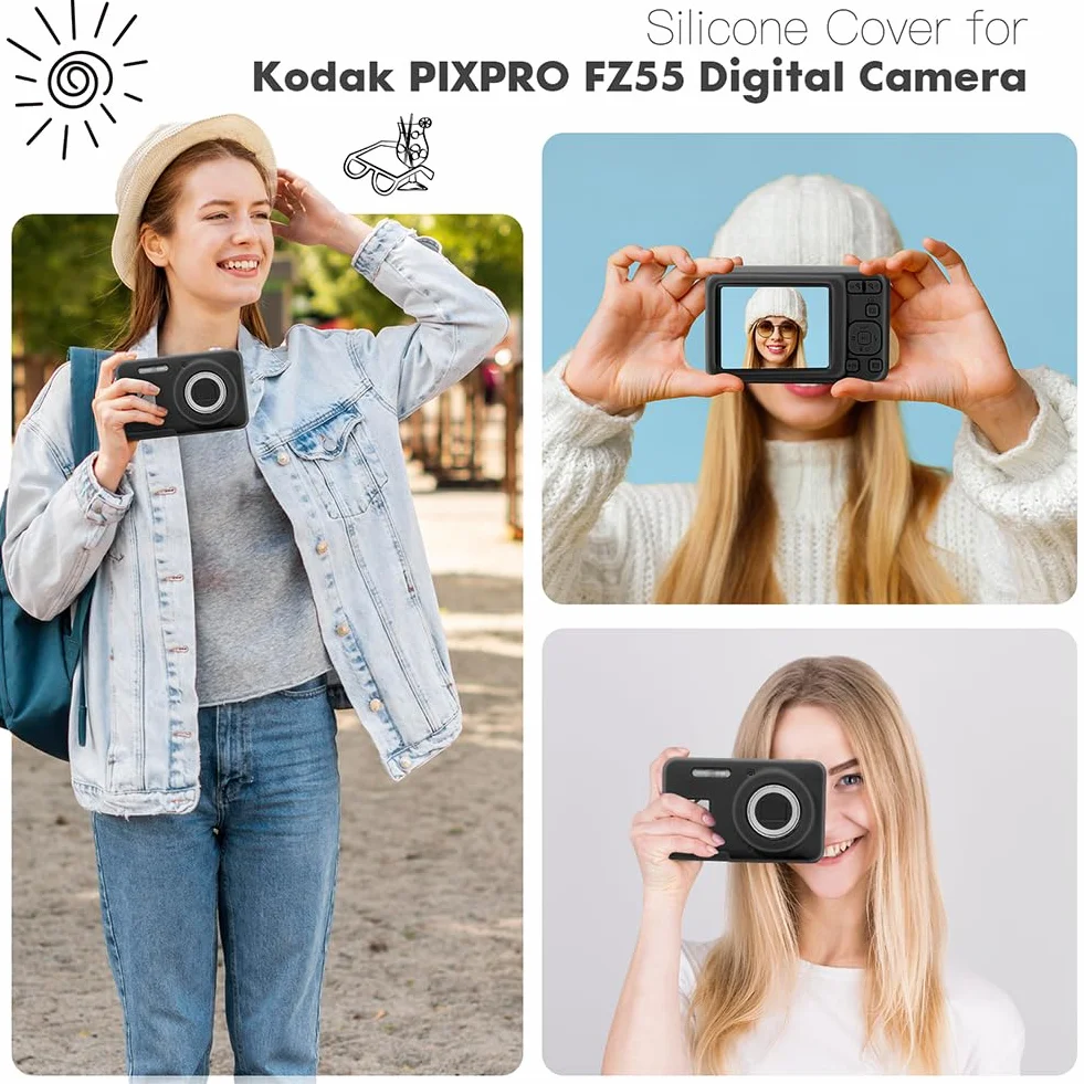 Dla KODAK PIXPRO FZ55 Etui na Aparat, Silikonowa Pokrywa Ochronna Przeciw Zarysowaniam, Odporna na Wstrząsy Skóra, Lekkie Etui Uchwytowe na Akcesoria do Cyfrowego Aparatu FZ55