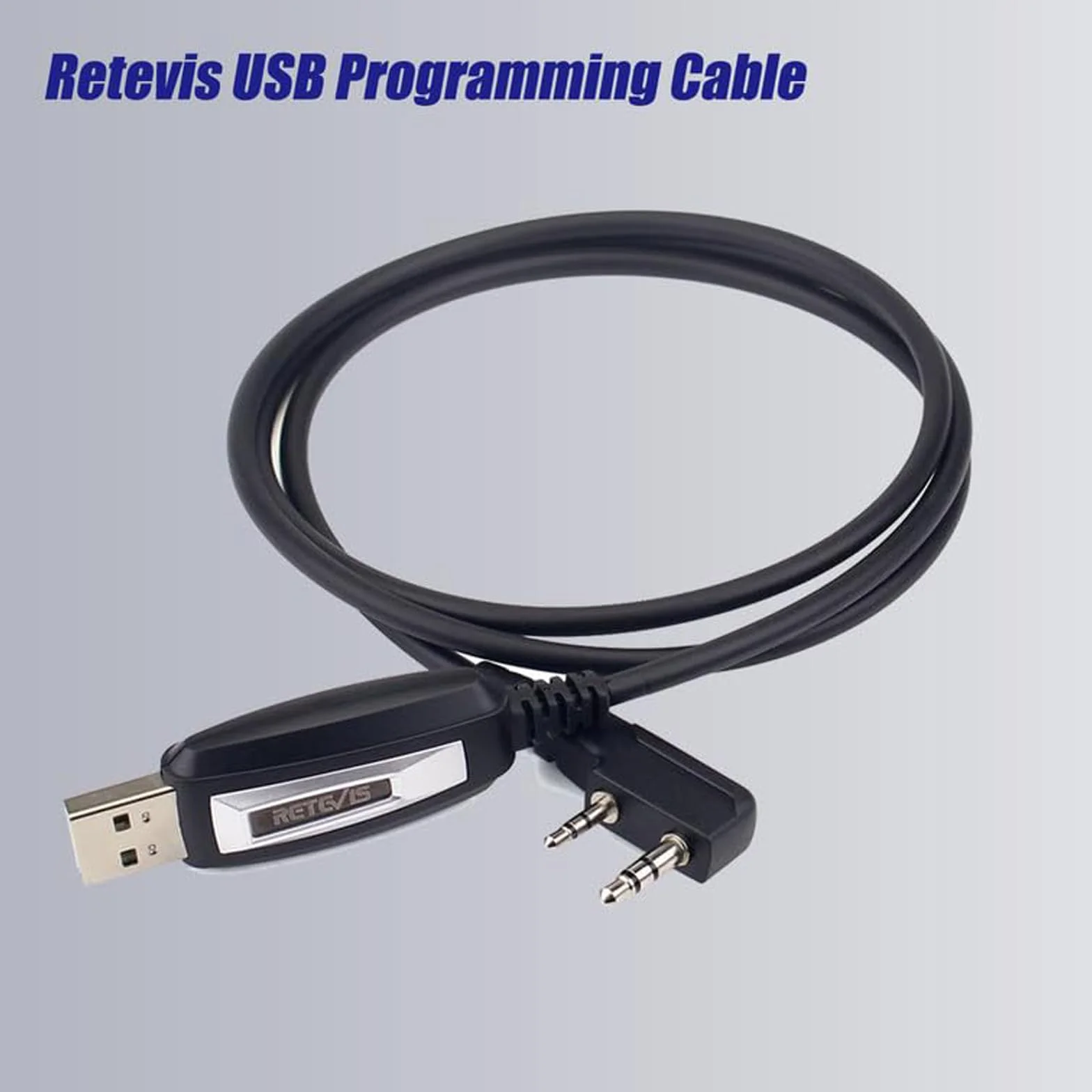 Retevis Kabel do programowania USB, wbudowany chip, 2-pinowy kompatybilny z Walkie Talkie RT24 RT27 RT622 RT668 RT5R RA79 H777 Tid Radio Baofeng UV-5R GT-18 Quansheng UVK5 (1 szt.)