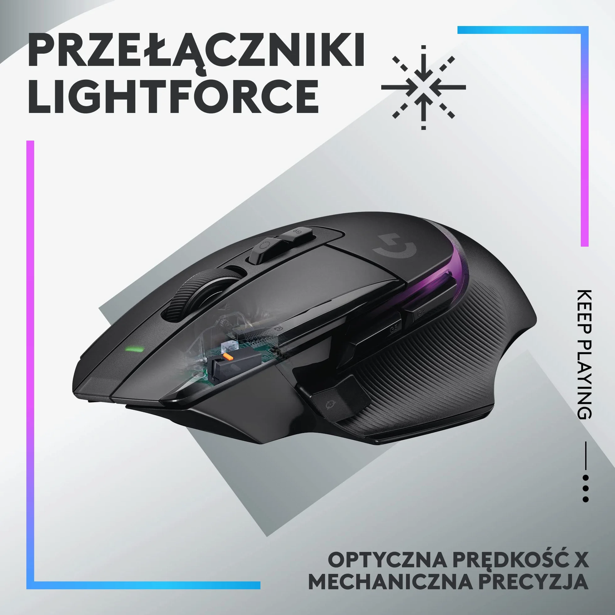 Logitech G502 X bezprzewodowa, podświetlana mysz gamingowa, hybrydowe optyczne przyciski LIGHTFORCE, LIGHTSYNC RGB, sensor HERO 25K, kompatybilna z PC - macOS/Windows - Czarny
