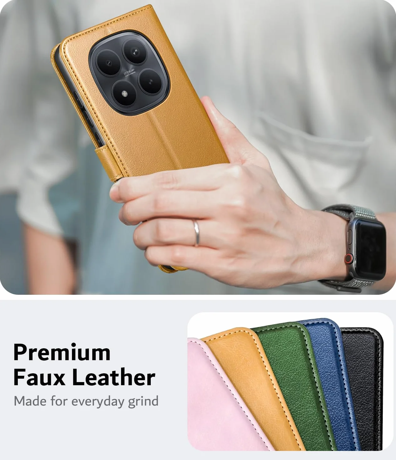 Etui do Xiaomi Redmi Note 15 Pro Plus/Pro+ 5G / Poco M8 Pro 5G (nie dla Redmi Note 15 Pro), Premium PU Leather Wallet Case [Magnetic Snap] [Funkcja stojaka], khaki