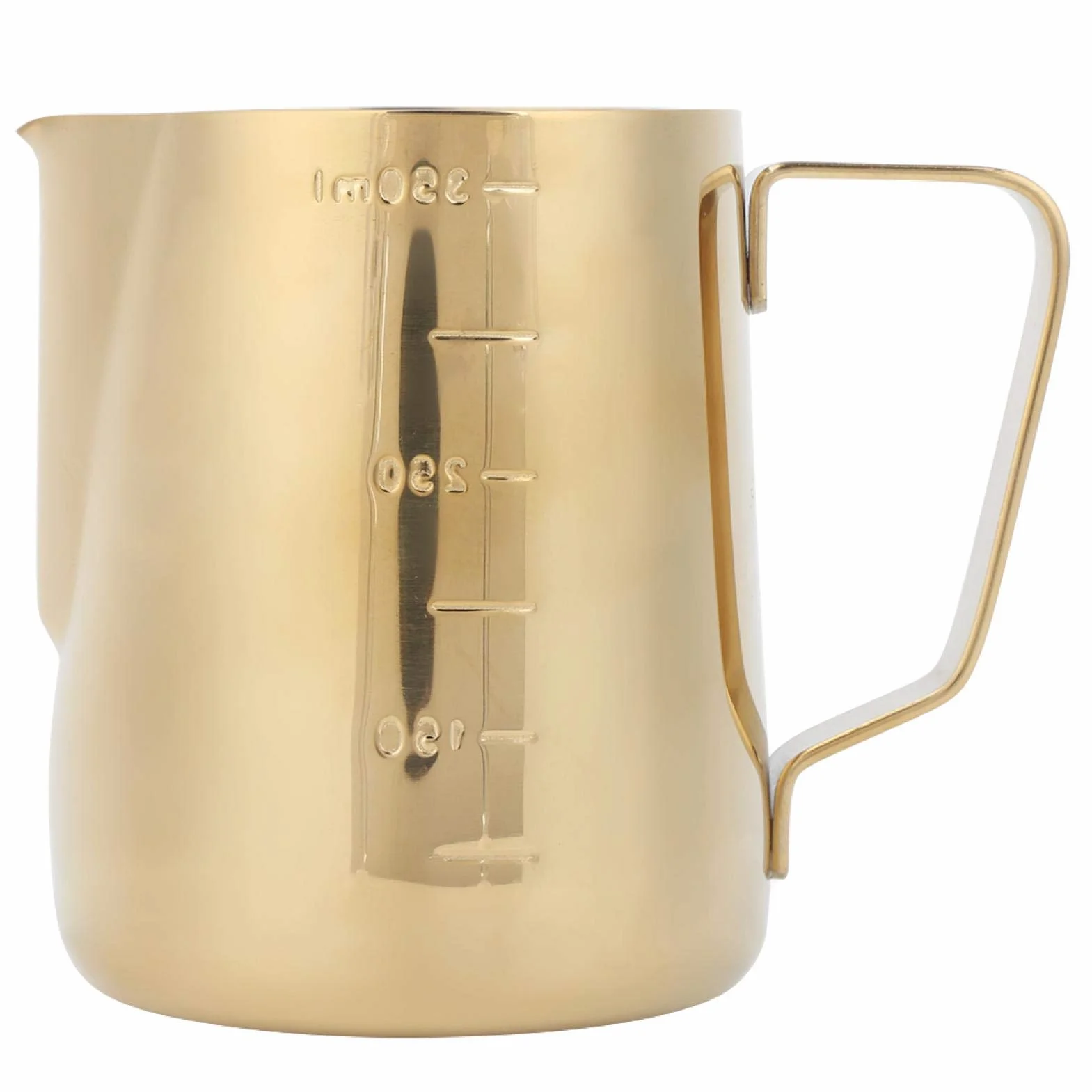 Kubek na mleko ze stali nierdzewnej 350 ml do latte z ergonomicznym uchwytem złoty