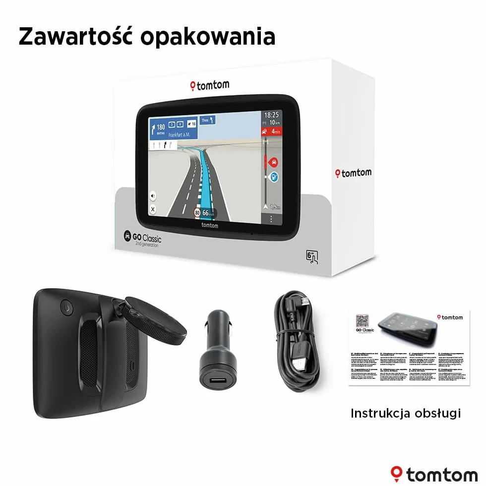 TomTom Nawigacja GO Classic 2gen. (ekran 6-cali, informacje o korkach, ostrzeżenia o fotoradarach na 3 mies., mapy UE, aktualizacje przez sieć Wi-Fi, asystent pasa oraz zintegrowany uchwyt)