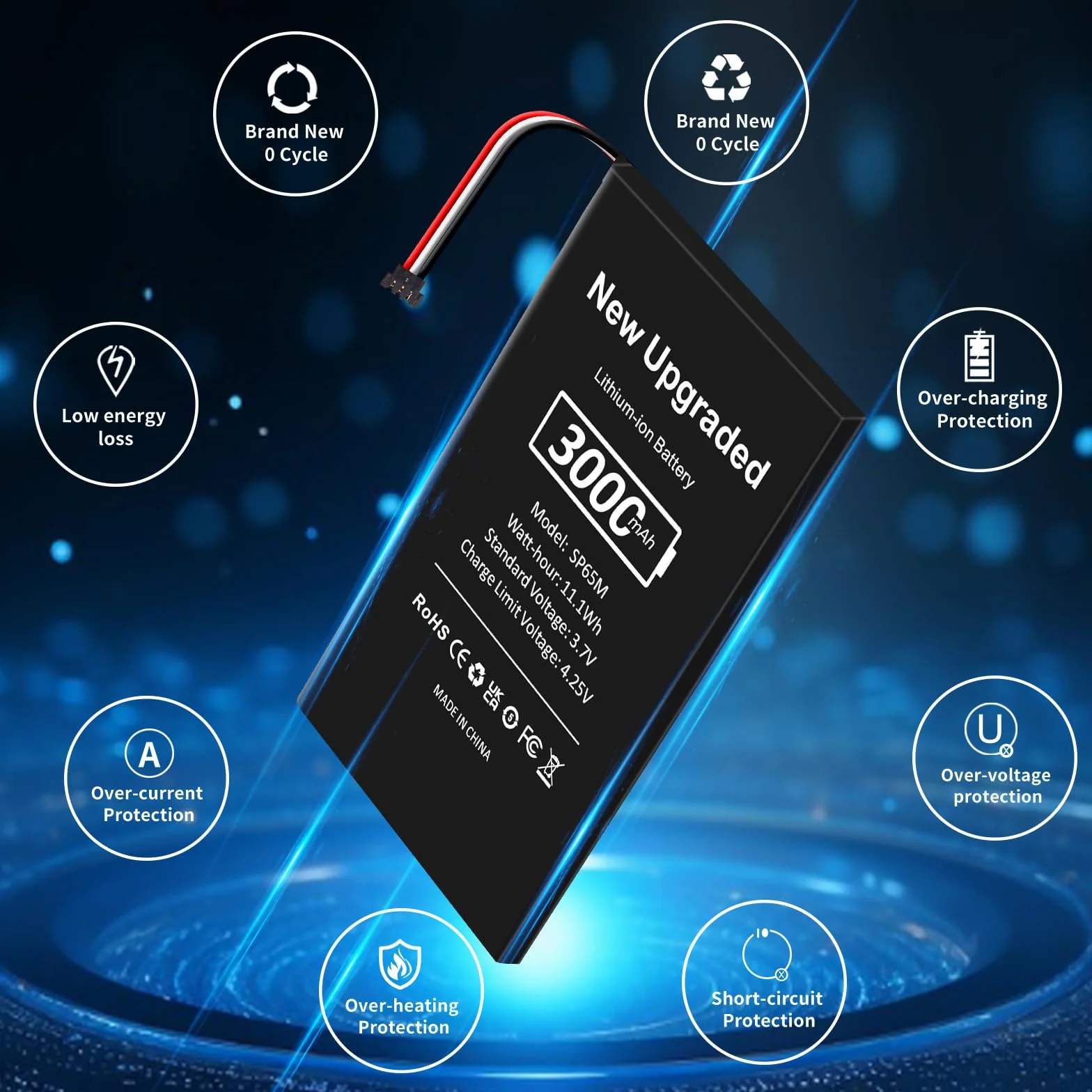 SP65M Akumulator do Playstation Vita, 3000 mAh, akumulator wewnętrzny do PS Vita PCH-1001 PCH-1101 1003 1103 PSV SP65M do gier z zestawem narzędzi naprawczych (nie pasuje do PS Vita PCH-2000)