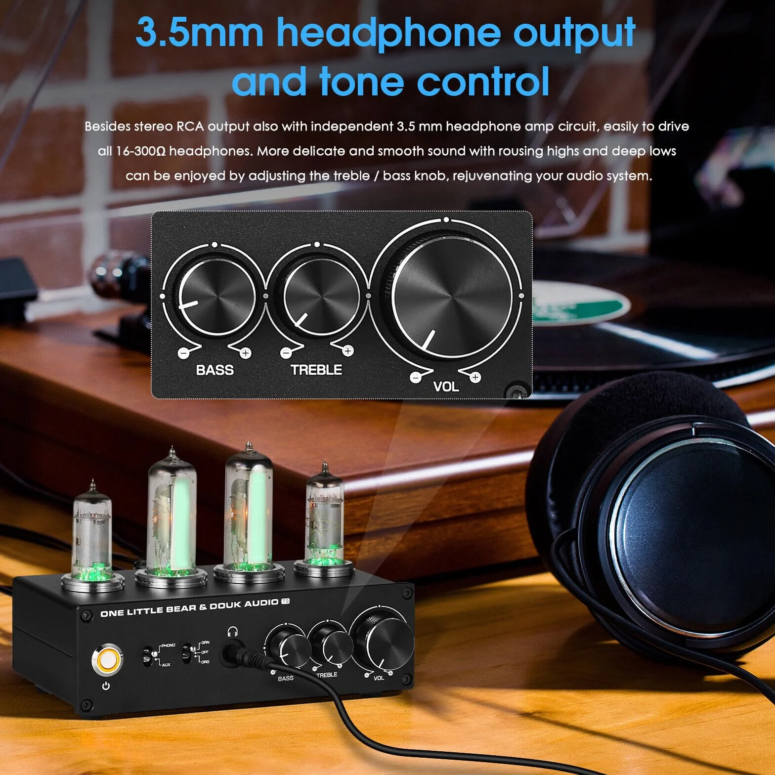 Nobsound HiFi 6E2 przedwzmacniacz rurowy Phono Preamp do MM/MC Turntablebles Headphone Amp