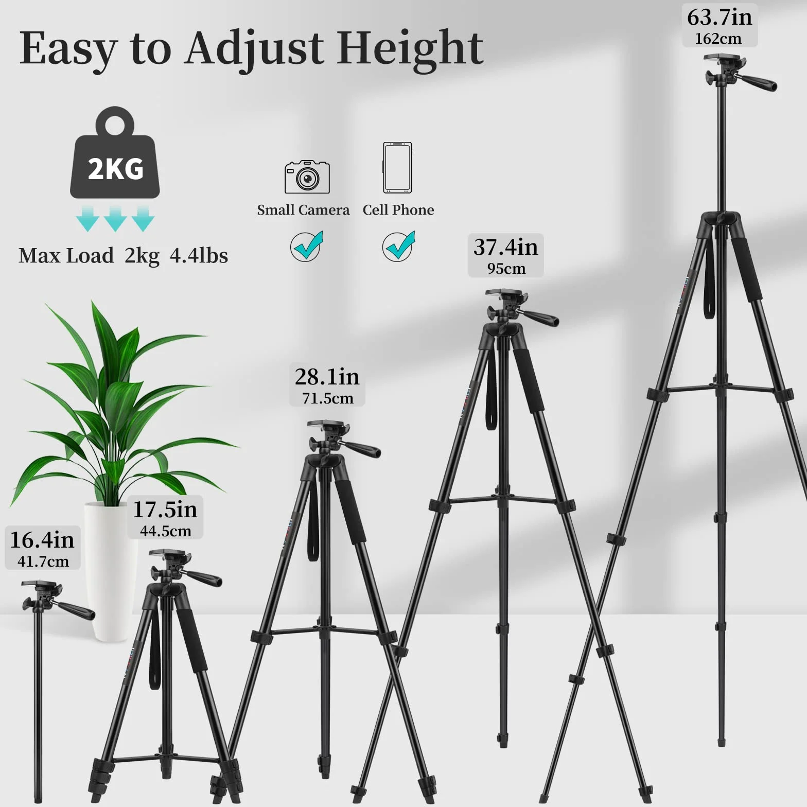 JOILCAN Statyw do telefonu iPhone, 161 cm, aluminiowy, wysuwany, na telefon komórkowy, z bezprzewodowym wyzwalaczem, lekki, do selfie, do smartfona, małego aparatu, dla systemu Android i iOS