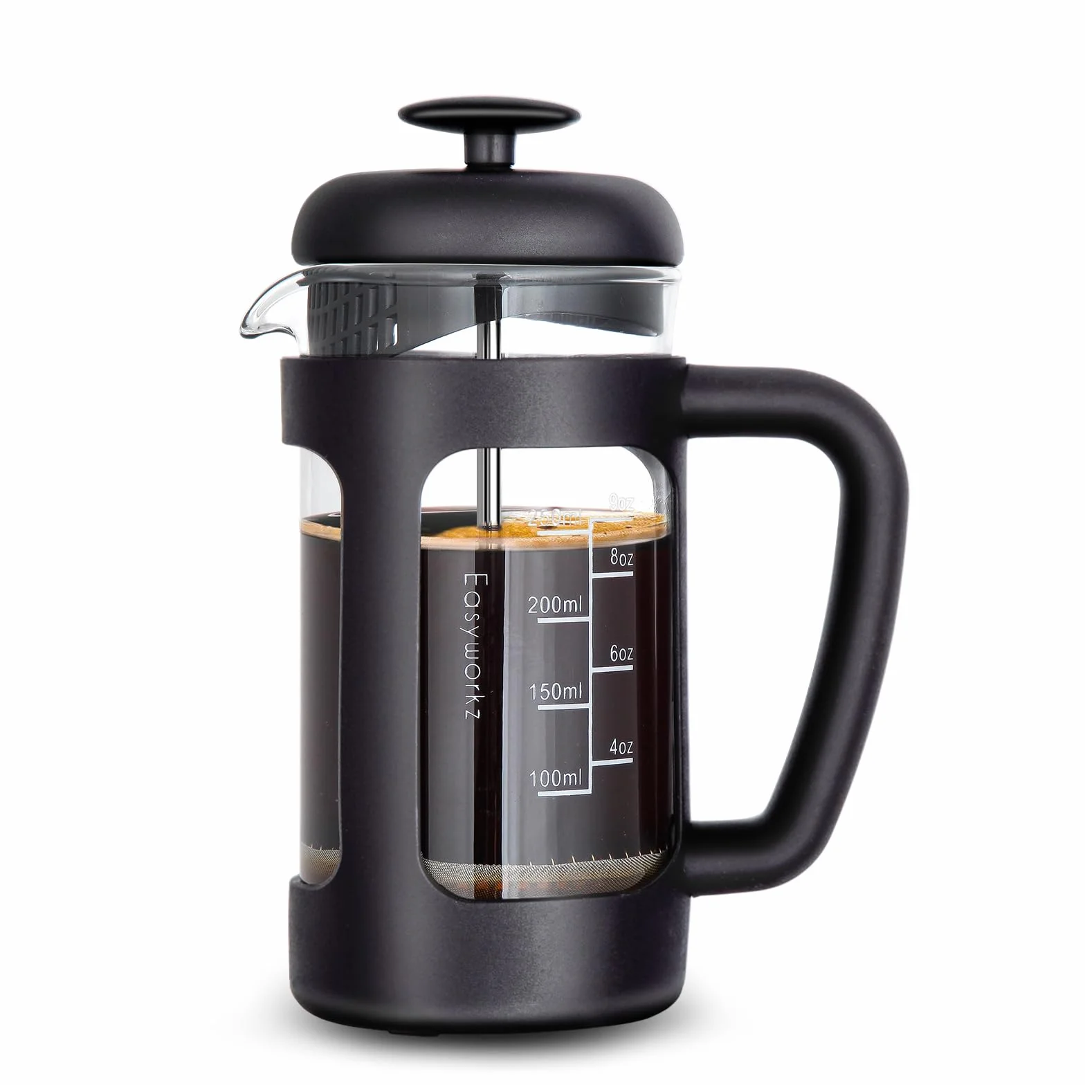 Easyworkz French Press Ekspres do kawy 350 ml, szkło borokrzemowe, antypoślizgowy uchwyt, czarny