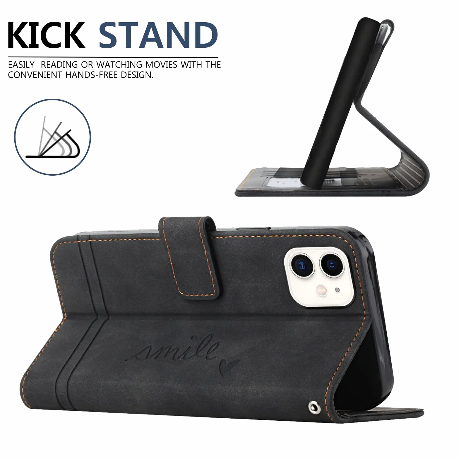 Etui na iPhone 12/iPhone 12 Pro, Wysokiej Jakości Skóra PU, Osłona Tpu z Uchwytem na Karty, Magnetyczna, Etui z Klapką z Portfelem, Pokrowiec na iPhone 12/12 Pro (Czarny)