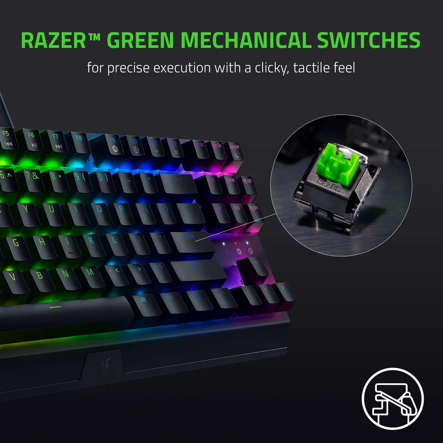 Razer BlackWidow V3 Tenkeyless (zielone przełączniki) – kompaktowa mechaniczna klawiatura do gier (klikalne, kompaktowa obudowa, w pełni programowalne klawisze) Układ QWERTY US | Czarny