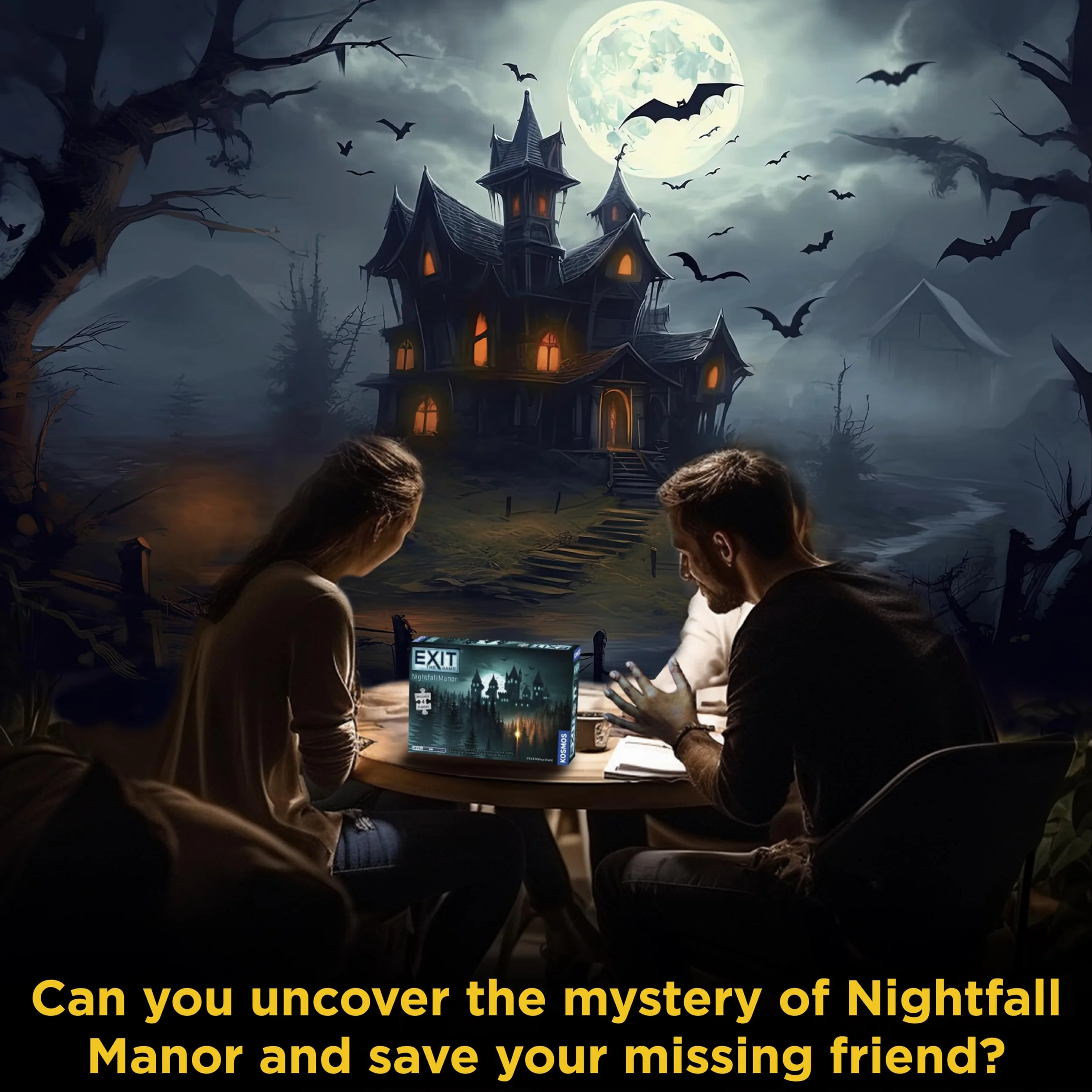 Thames & Kosmos EXIT: Nightfall Manor, Escape Room Gra z 4 puzzlami, gry rodzinne na wieczór gier, gry planszowe dla dorosłych i dzieci, dla 1-4 graczy, od 10 lat
