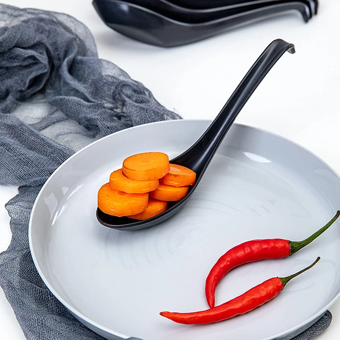 10 japońskich łyżek do zupy ramen, makaron, ramen, chiński makaron, restauracja, dom, hotel, sklep spożywczy, czarny