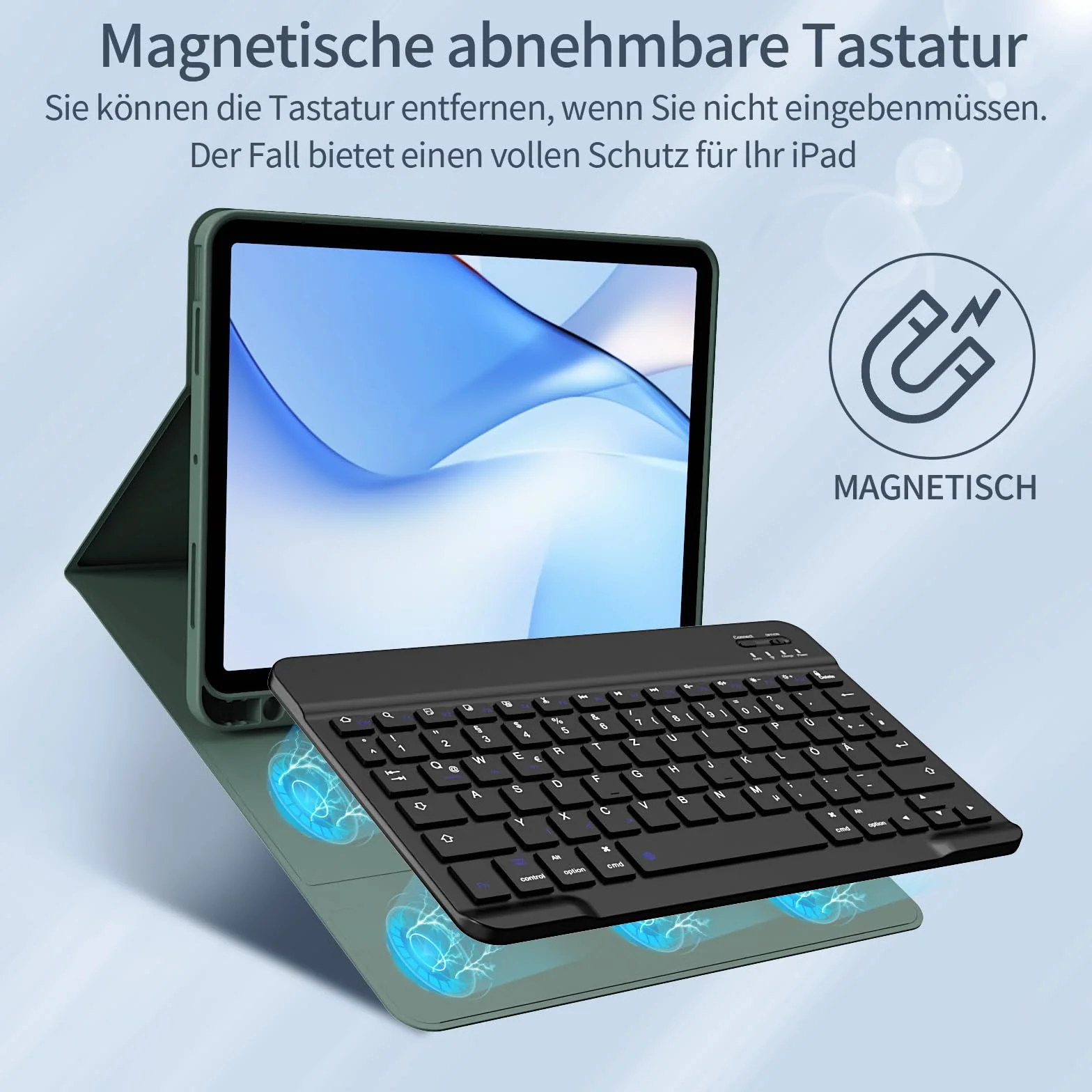 Etui z klawiaturą do iPada 11/10 generacji, 11/10,9 cala (2025/2022), elastyczne etui TPU z uchwytem na długopis, układ QWERTZ, magnetyczna zdejmowana klawiatura Bluetooth do iPada A16, kolor