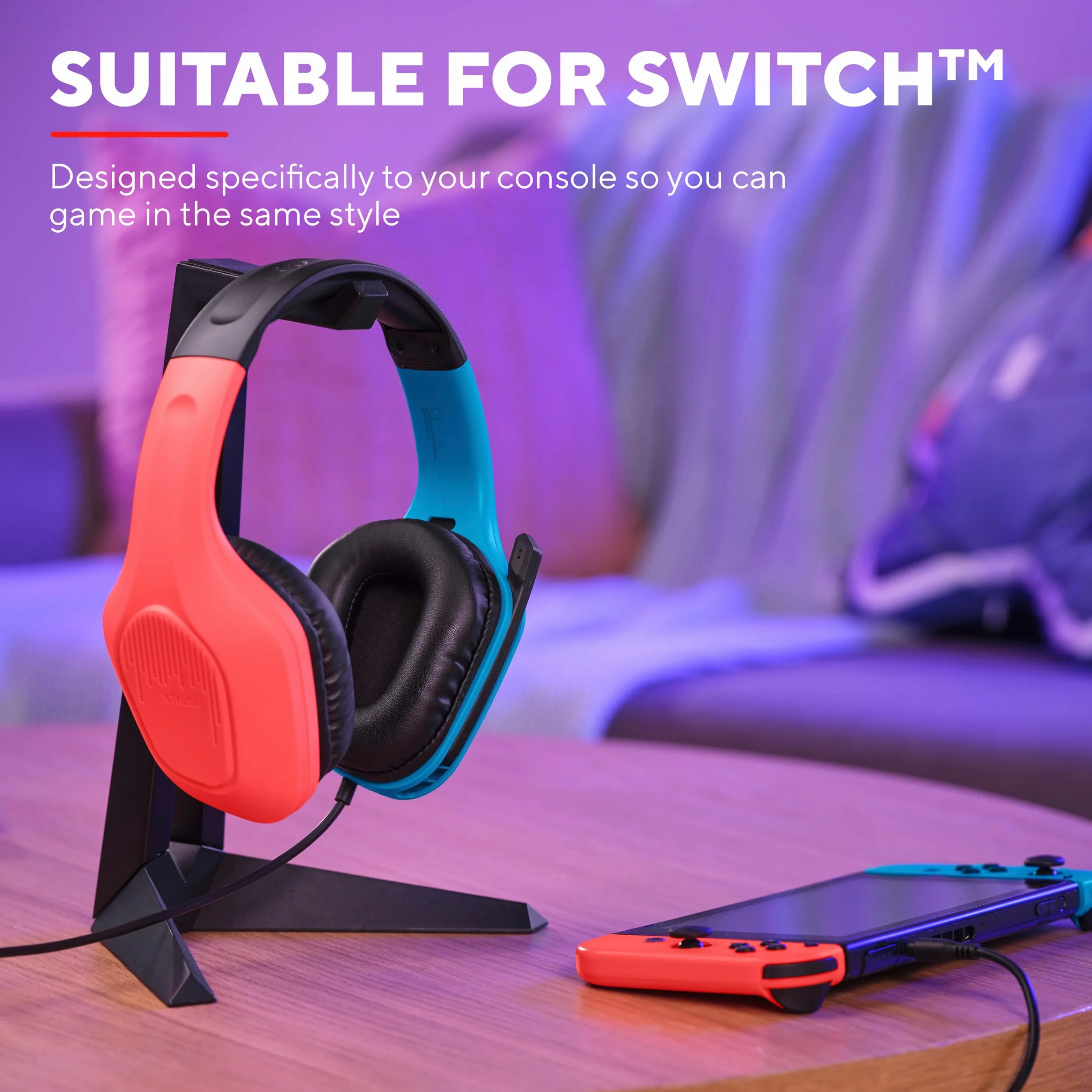 Trust Gaming GXT 416S Zirox Lekkie słuchawki do gier na Nintendo Switch ze sterownikami 50 mm, złącze 3,5 mm, składany mikrofon, słuchawki przewodowe 1,2 m, słuchawki nauszne - niebieski/czerwony