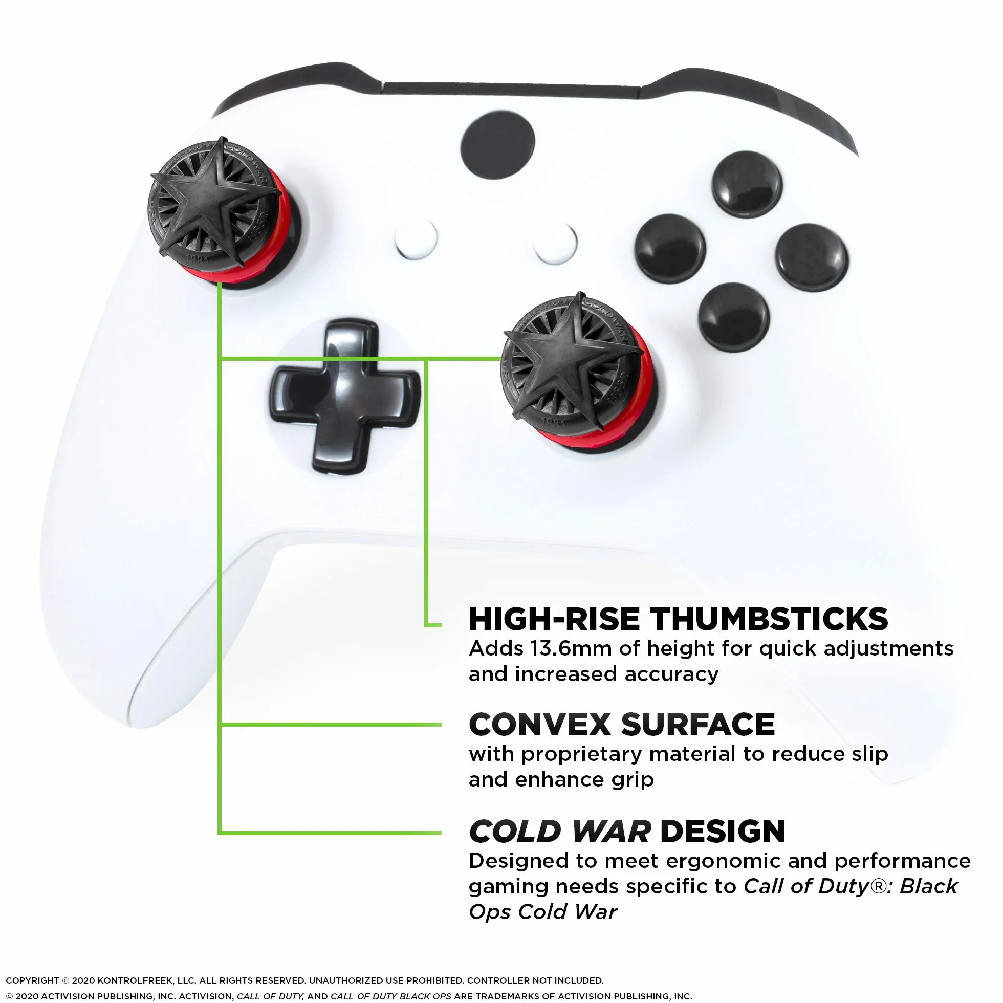 KontrolFreek Call of Duty: Black Ops Cold War Performance Thumbsticks do Xbox One i Xbox Series X, 2 wypukłe wysokie drążki, czarne/czerwone