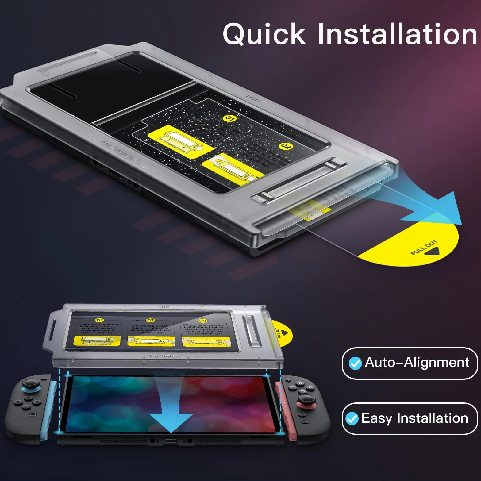 JETech Auto-Alignment Ochraniacz Ekranu dla Nintendo Switch 2 2025, 9H Szkło Hartowane Film z Bardzo Łatwe Narzędzie Instalacyjne, Antyzarysowania, HD Przejaśniać, 2 Sztuki