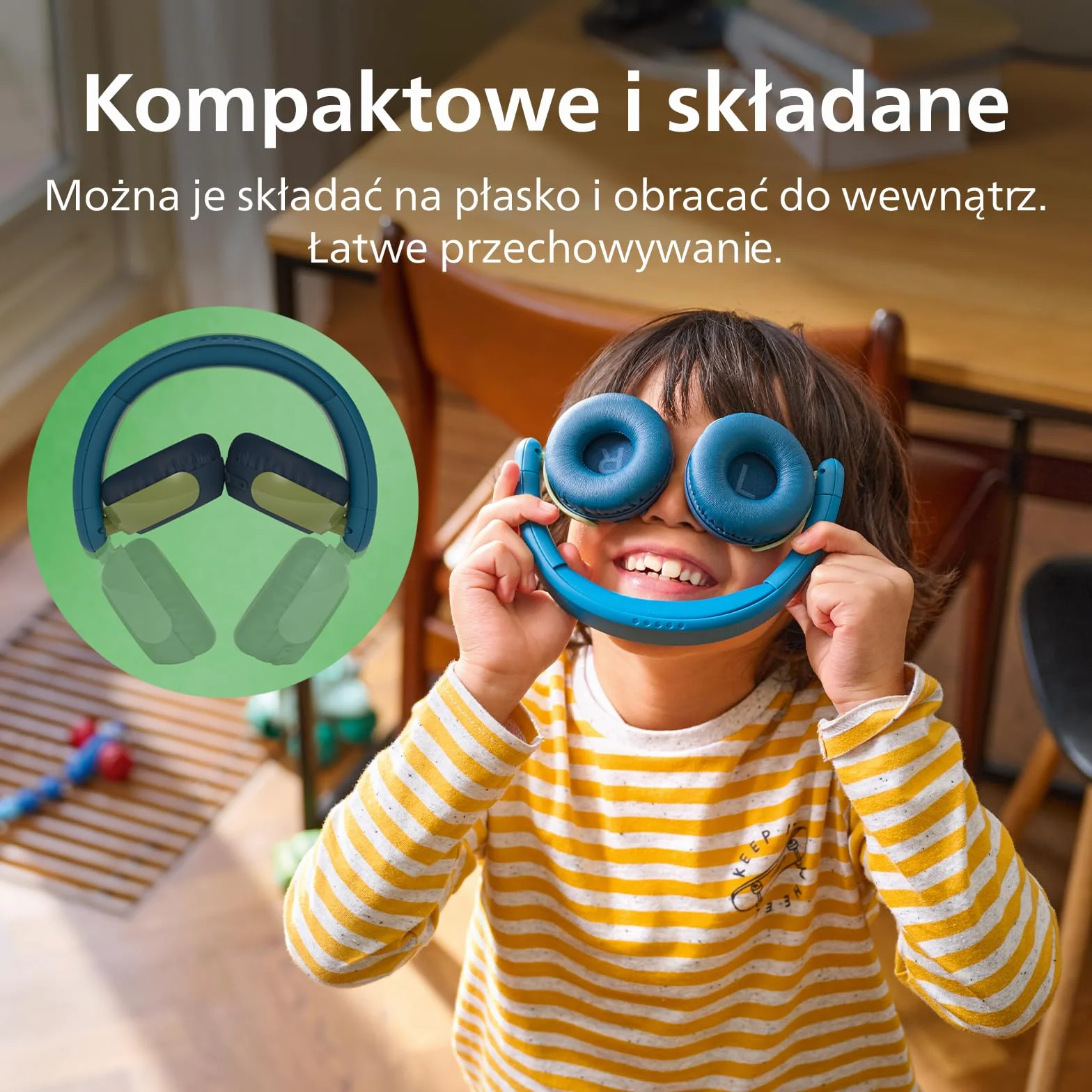 Philips TAK4200CT z serii 4200 - Bezprzewodowe, składane słuchawki nauszne dla dzieci - ograniczona głośność, udostępnianie dźwięku, kabel USB-C w zestawie - Crystal Teal