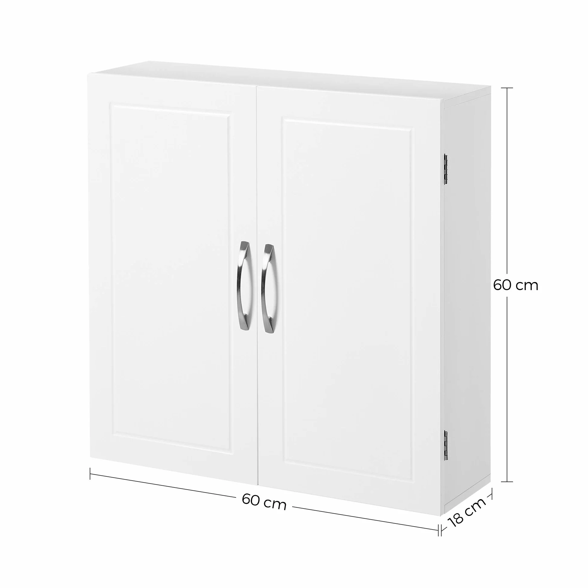 VASAGLE Szafka łazienkowa, szafka ścienna, 2-drzwiowa szafka do przechowywania, z 2 regulowanymi półkami, 60 x 18 x 60 cm, skandynawski styl, biały matowy BBC320W01