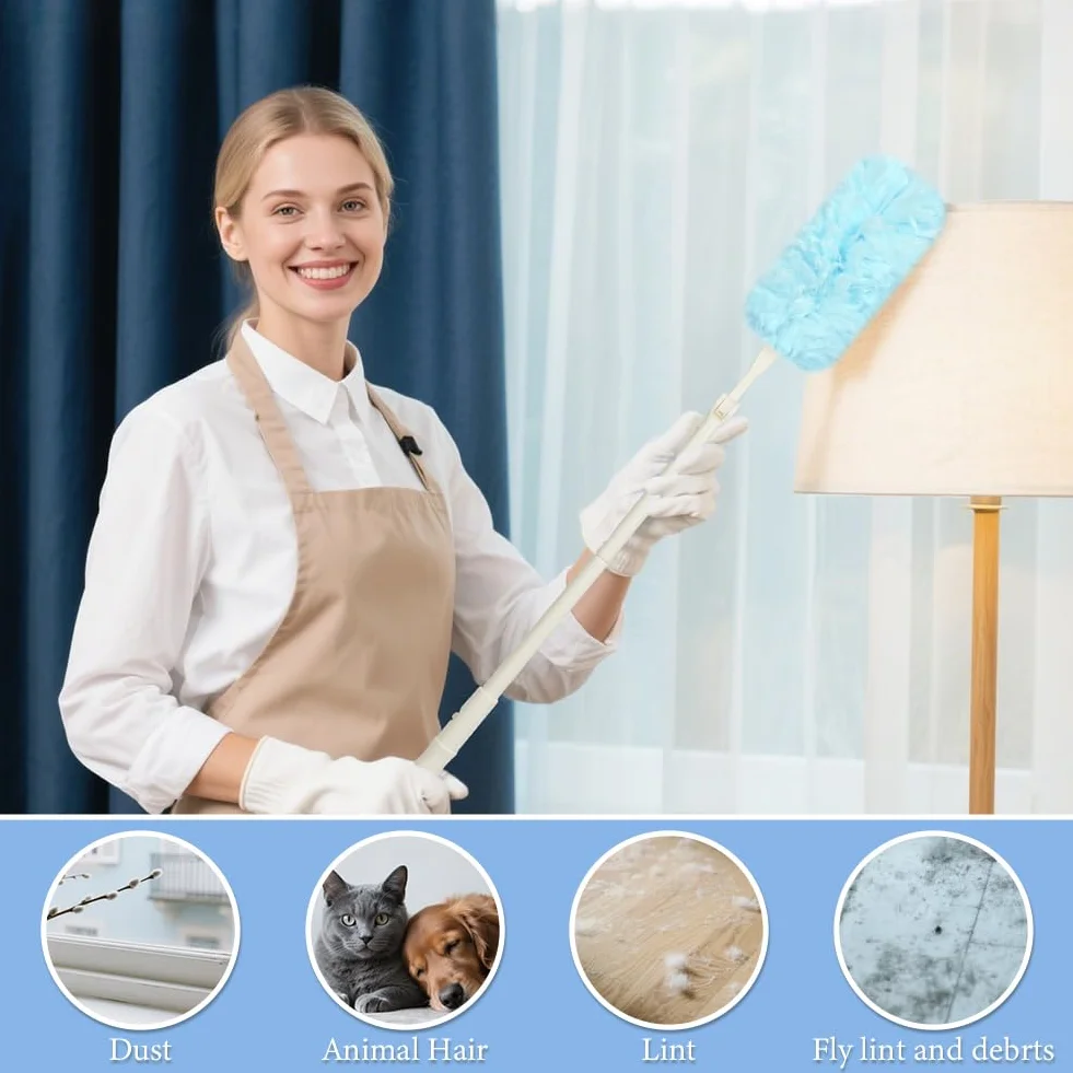 OFFCUP 32 szt. Zestaw startowy magnes na kurz 360° do Swiffer z drążkiem teleskopowym