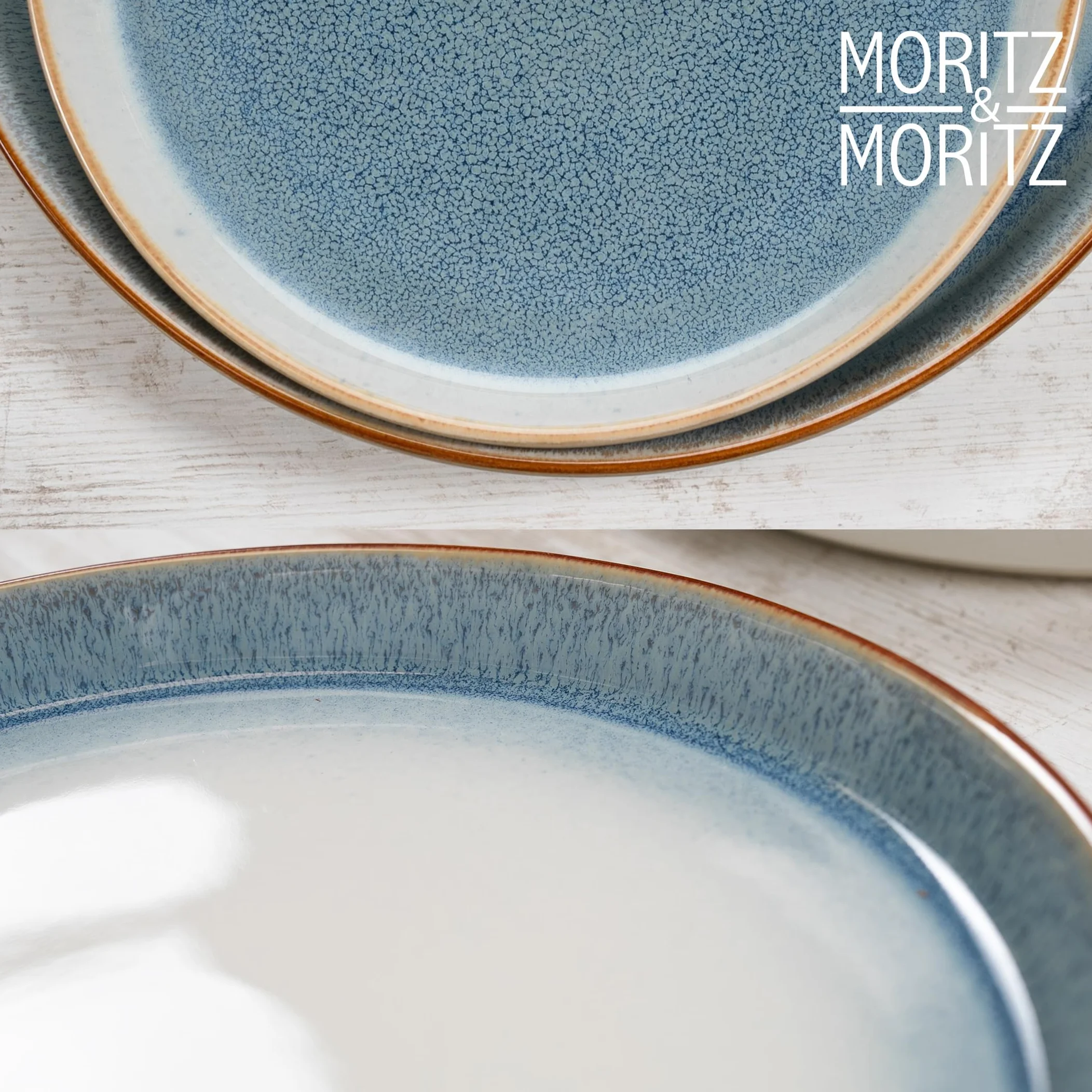 Moritz & Moritz TARENTO 24-częściowy zestaw naczyń dla 6 osób, niebieski – elegancki zestaw talerzy z wysokiej jakości kamionki – zestaw naczyń składający się z 6 talerzy obiadowych, 6 talerzy
