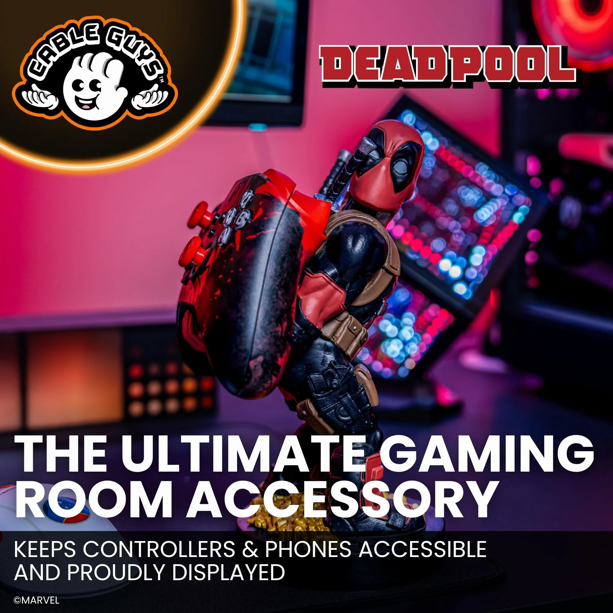 Cable Guys - Rear View Deadpool Marvel Phone Holder & Collectable Desktop Gaming Accessories Holder - Stable Phone Stand for holding Phones/iPhone/Samsung and Most Controllers