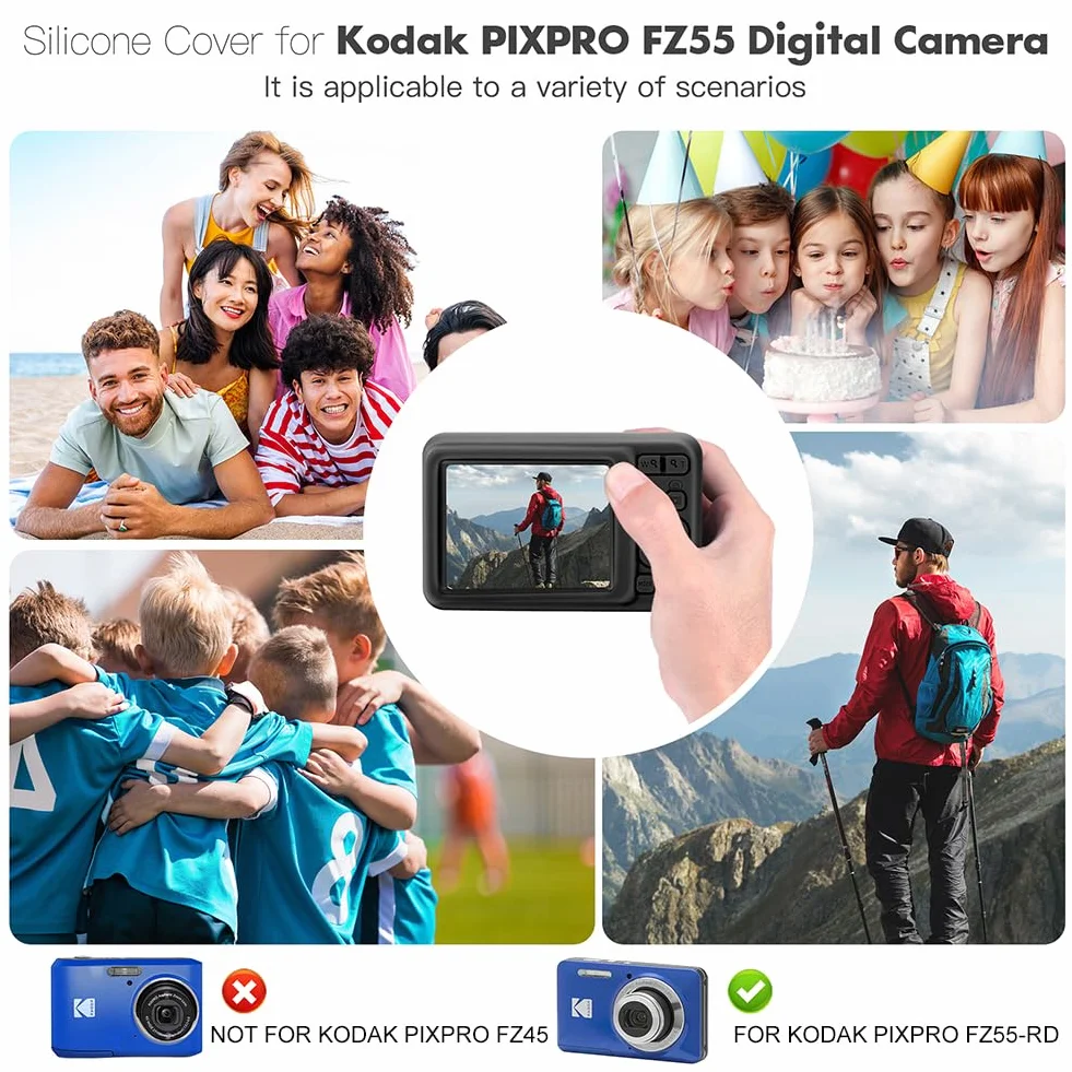 Dla KODAK PIXPRO FZ55 Etui na Aparat, Silikonowa Pokrywa Ochronna Przeciw Zarysowaniam, Odporna na Wstrząsy Skóra, Lekkie Etui Uchwytowe na Akcesoria do Cyfrowego Aparatu FZ55