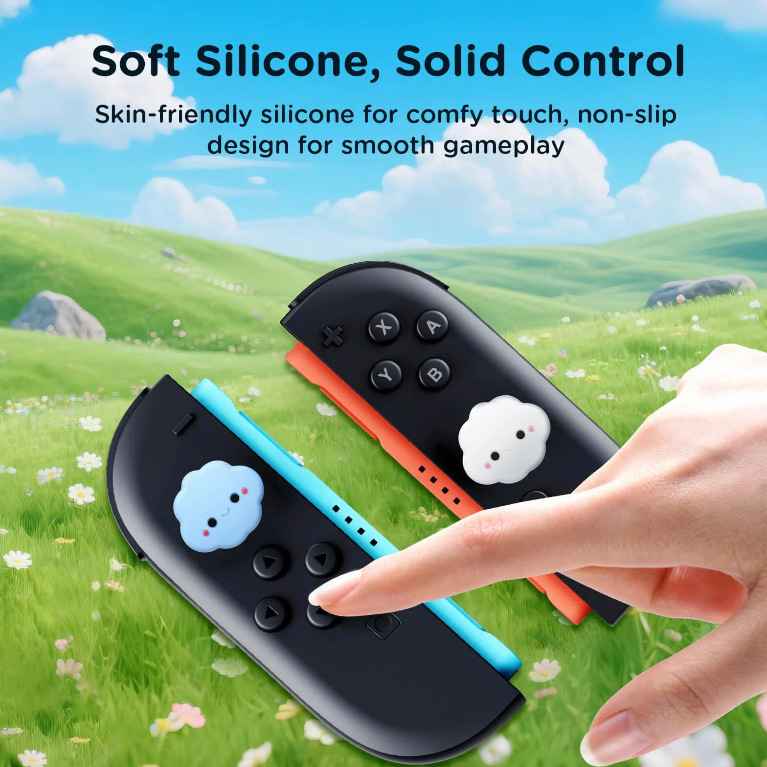 JEMDO Kształtki do joysticka Kompatybilne z Nintendo Switch 2 (2025) – zestaw 4 sztuk Cloud Thumb Grips z silikonu, antypoślizgowe kształtki na smycz do sterowania Joy-Con, kawaii design dla dzieci i