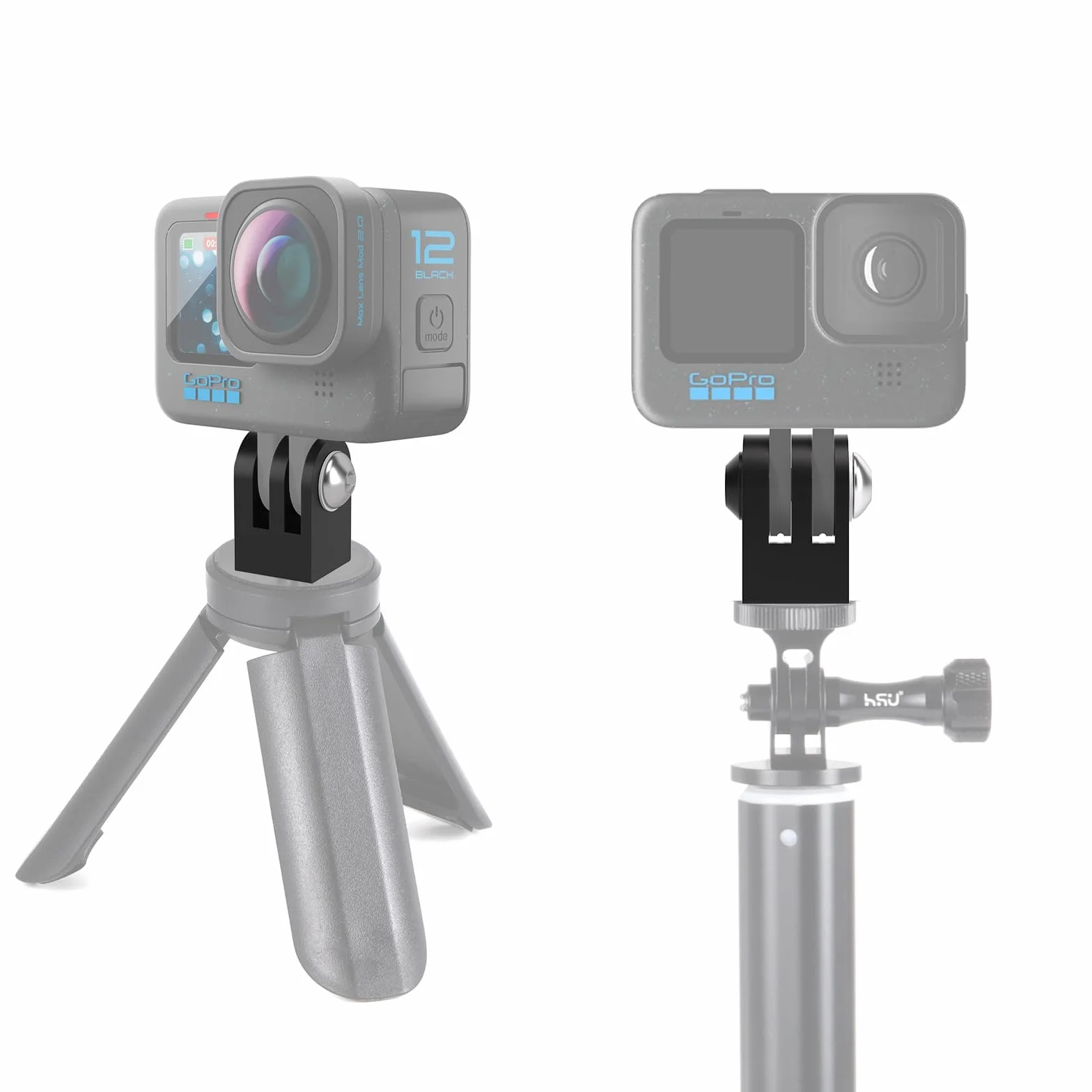 HSU Aluminiowy adapter do montażu na statywie do GoPro, 2-pak adapterów do kamery Hero 13/12/11/10/9/8/7/6/5/4/3 (czarny)