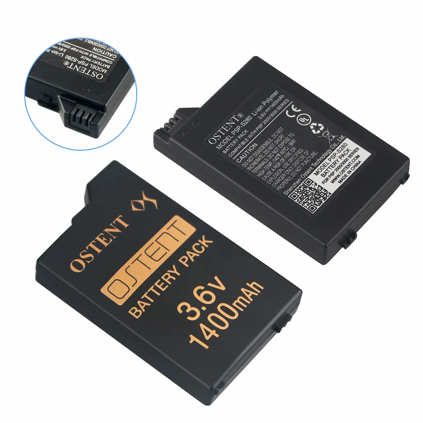 OSTENT Prawdziwy 1400 mAh 3,6 V litowo-jonowy polimerowy akumulator zastępczy wersja ulepszona dla Sony PSP 2000/3000 PSP-S110 konsoli do gier wideo