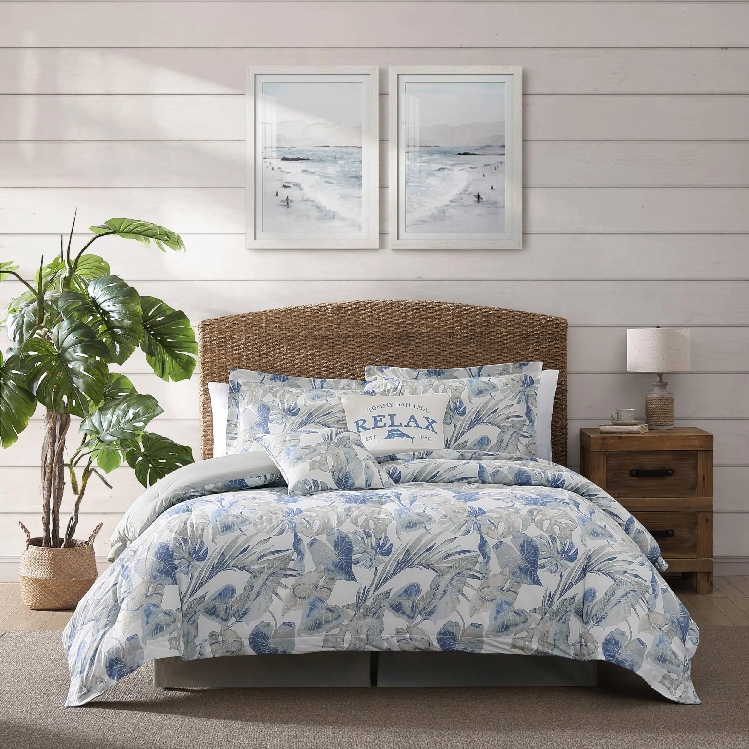 Tommy Bahama Zestaw kołdry bawełniany oddychający całoroczny niebieski kość słoniowa king