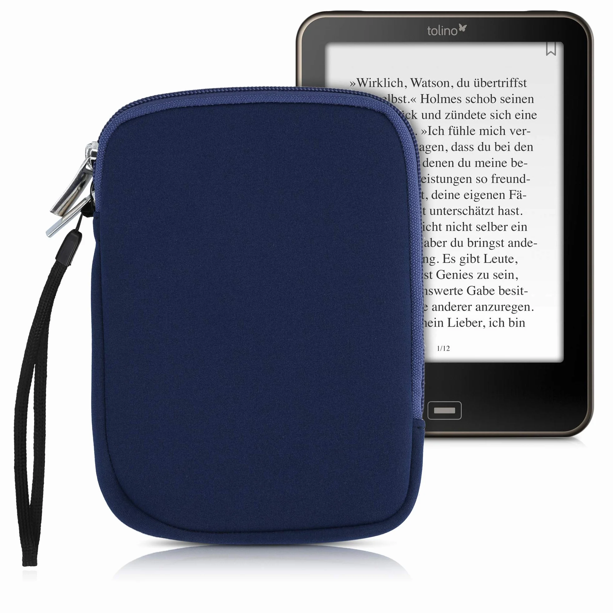 kwmobile Etui ochronne do czytnika e-booków - neoprenowe etui pokrowiec ochronny ciemnoniebieski - wymiary wewnętrzne 17 x 12 x 2 cm
