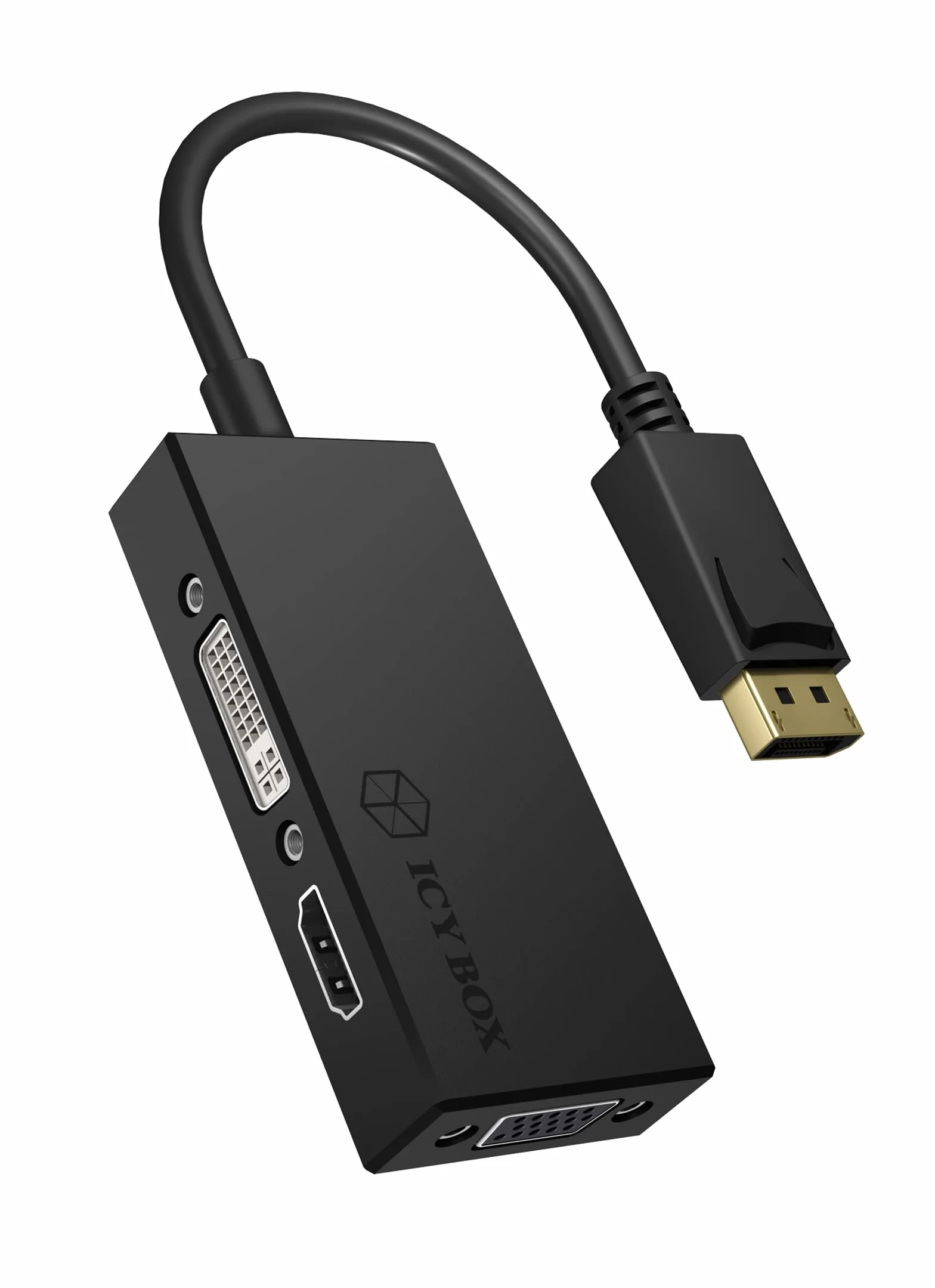 ICY BOX IB-AC1031 adapter DisplayPort (wtyczka) na HDMI (4K Ultra HD), DVI-D lub VGA (Full HD), czarny