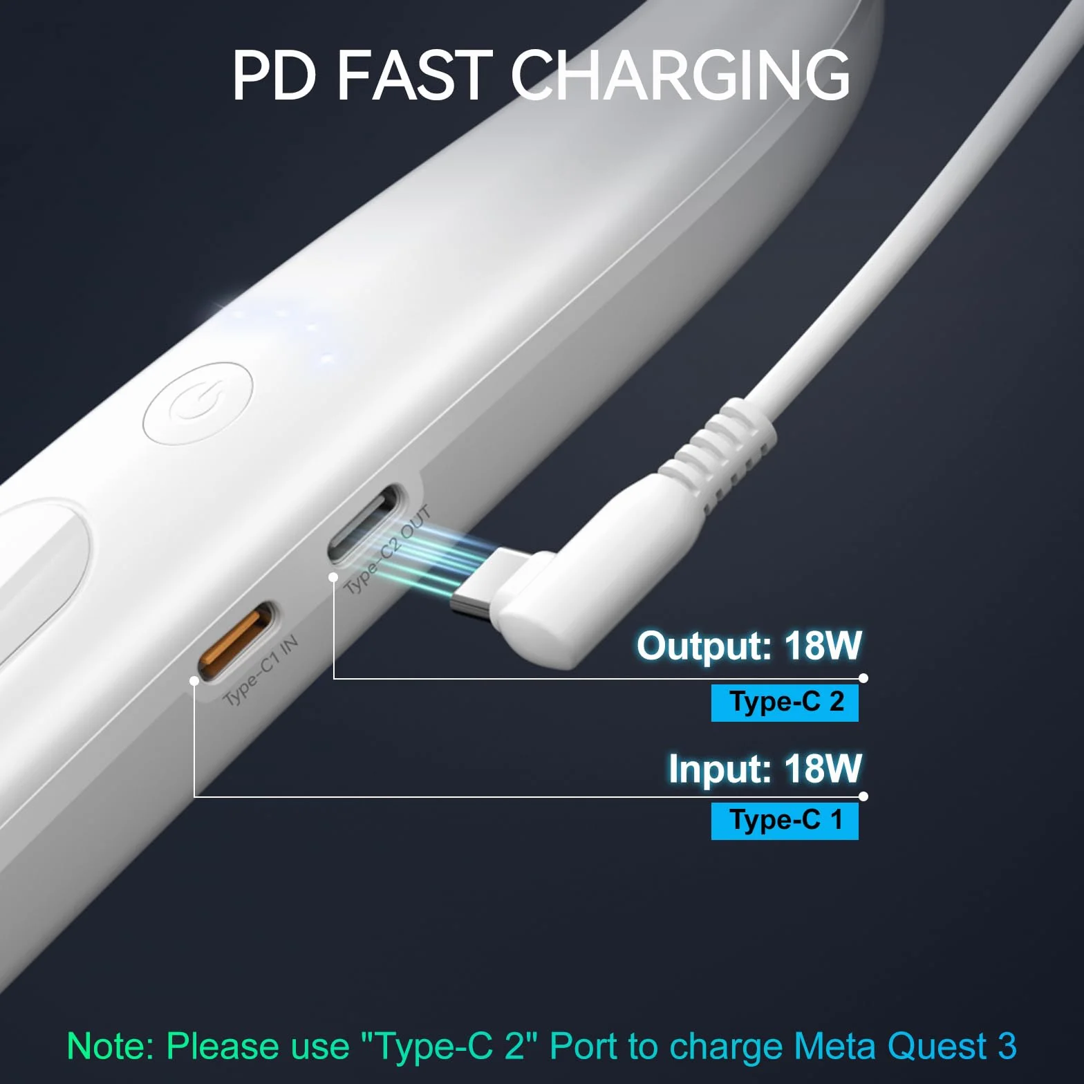 NEWDERY Akumulator do Meta Quest 3, 10 000 mAh Powerbank do zawieszenia na szyi, zapewnia dodatkowe 3-5 godzin czasu gry, szybka ładowarka PD do Oculus Quest 3S/3/2/1/Pro, Pico 4/4 Pro, HTC Vive, PSVR