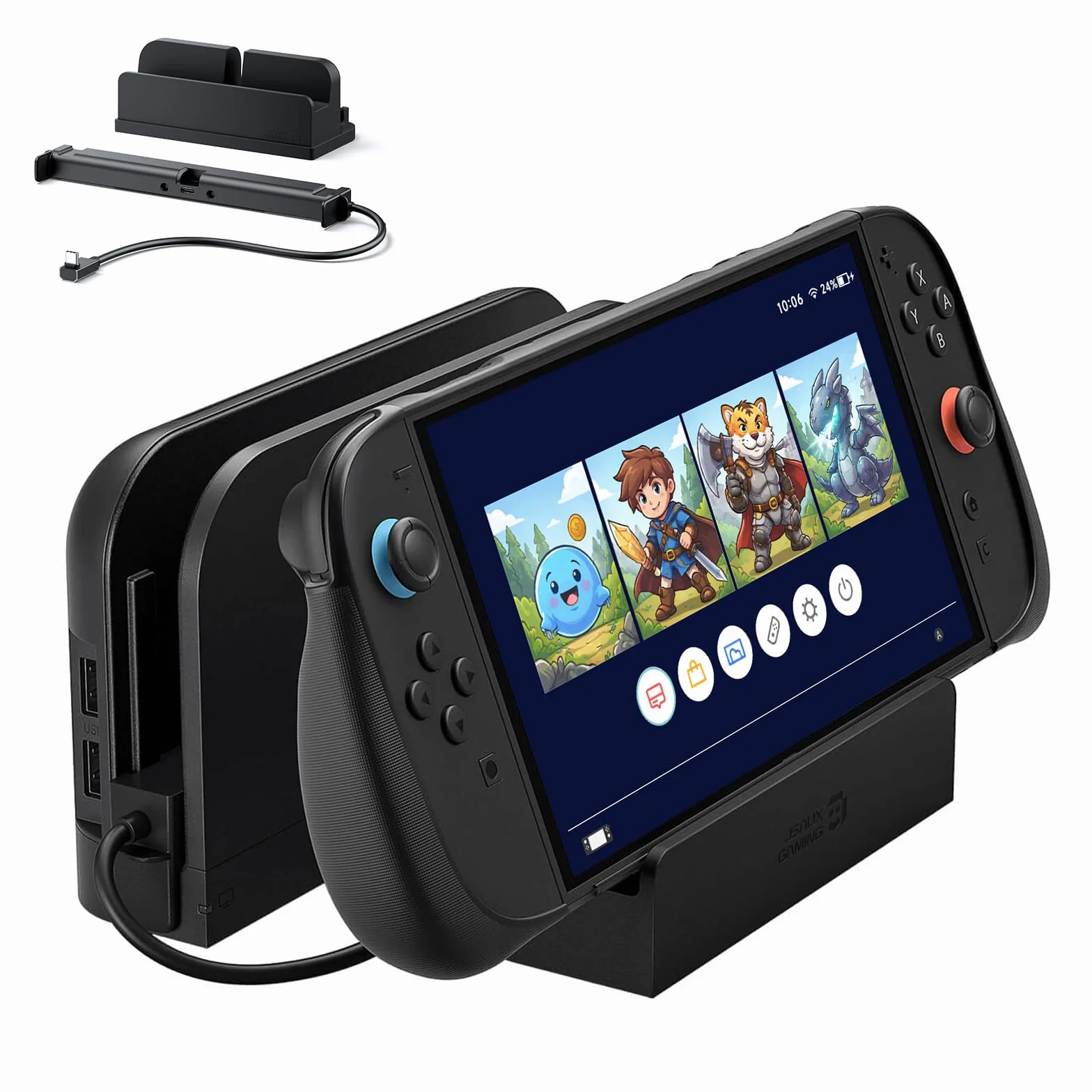 JSAUX Przedłużacz USB C ze stojakiem do stacji dokującej Switch 2, 35 cm Extension Cable obsługa szybkiego ładowania i transmisji wideo 4K, funkcja dokująca 1:1, pomocnicze chłodzenie, kompatybilny z