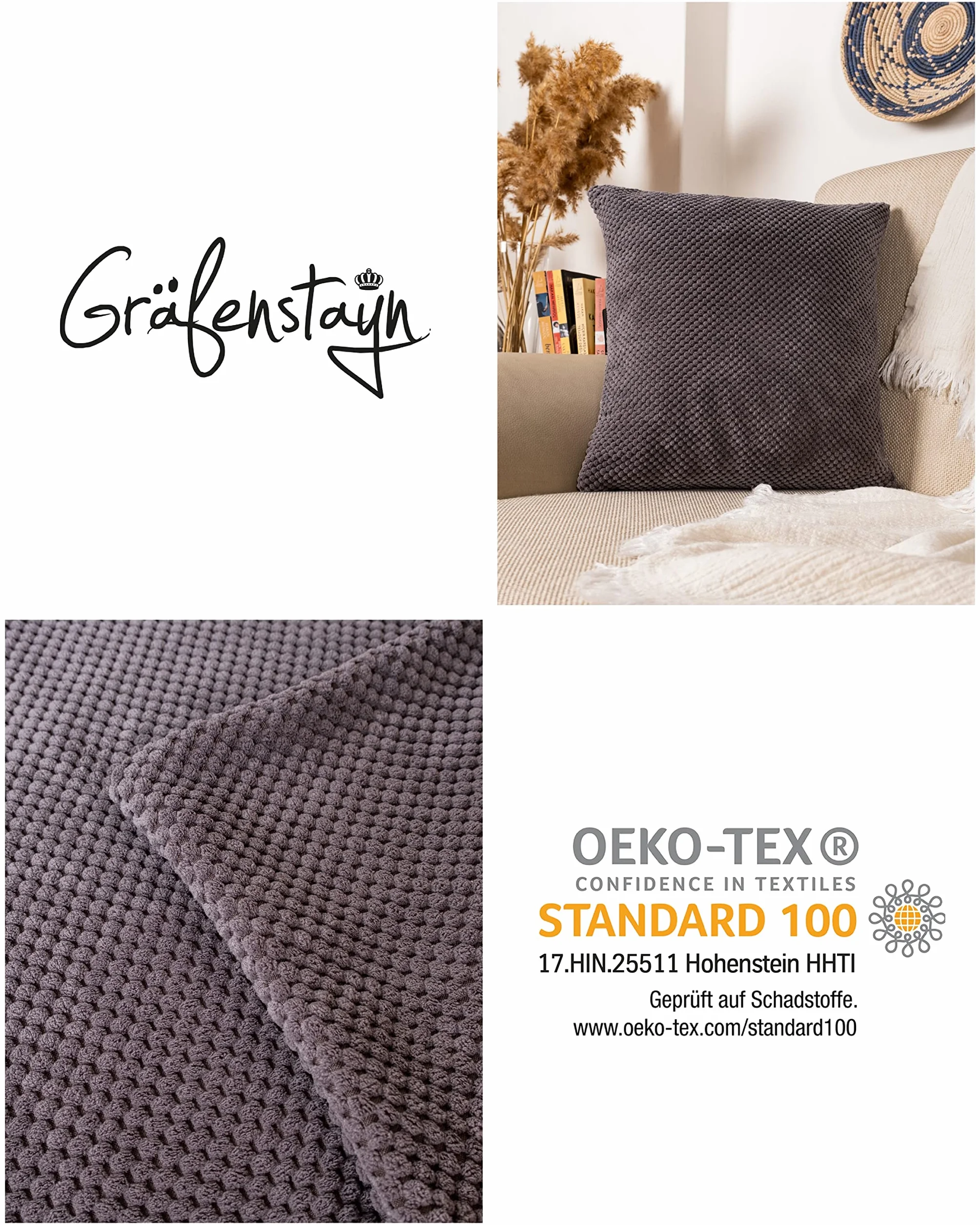 Gräfenstayn zestaw 2 sztruksowych poszewek na poduszkę, 40 x 40 cm, Öko-Tex Standard 100, miękkie dekoracyjne poszewki na poduszki z ukrytym zamkiem błyskawicznym, na sofę i łóżko