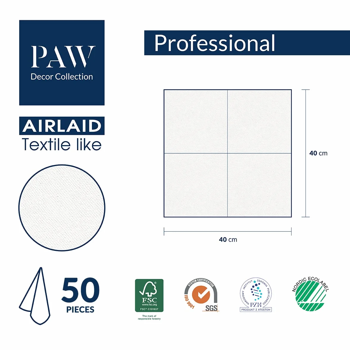 PAW - Serwetki z Airlaid - podobne do materiału (40 x 40 cm) I 50 sztuk I idealne na wesele, chrzest, komunię, urodziny I serwetki materiałowe - naturalne, liście I kolor: liście akwarelowe
