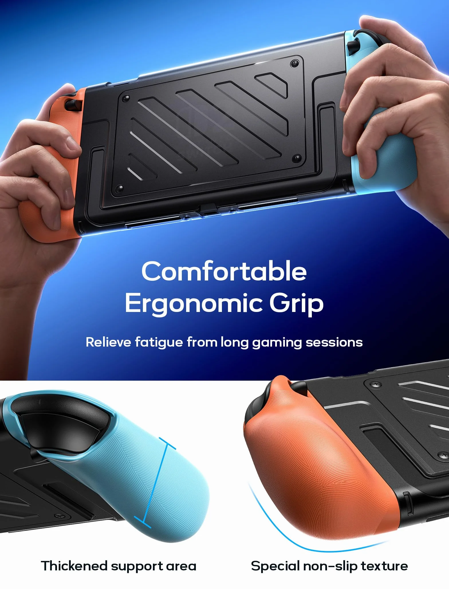 JSAUX Podzielone etui ochronne na Nintendo Switch 2, TPU i PC, antypoślizgowy ergonomiczny uchwyt, przechowywanie 10 kart do gier, niebieski