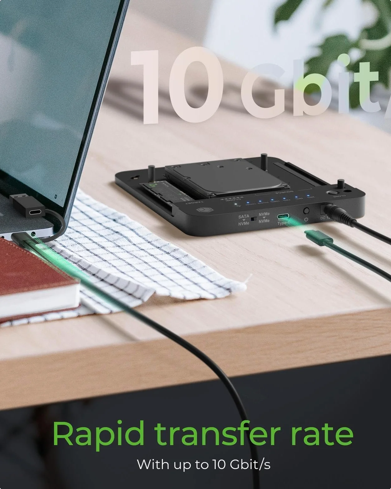 ICY BOX Stacja dokująca HDD/M.2 NVMe SSD USB 3.2 Gen 2 (10 Gbit/s), stacja do klonowania dysków twardych i czytnik (SATA 2,5/3,5 cala i M.2 NVMe), zewnętrzna, adapter, USB-C & USB-A, IB-2913MCL-C31