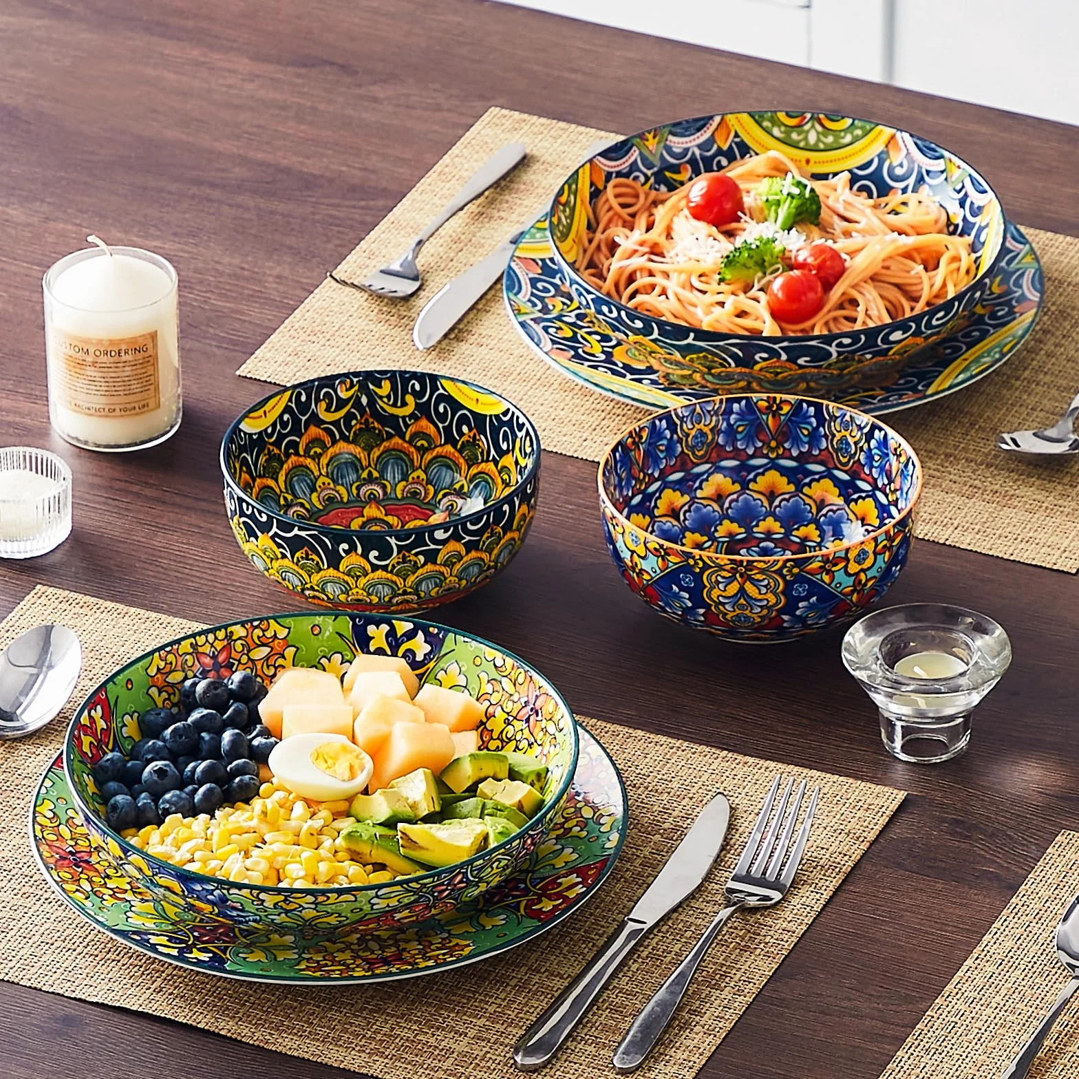 vancasso SIMI Zestaw 4 misek do makaronu, porcelanowe miski do sałatki, duże grube miski do serwowania, do kuchni, zmywarki i kuchenki mikrofalowej, talerze do makaronu