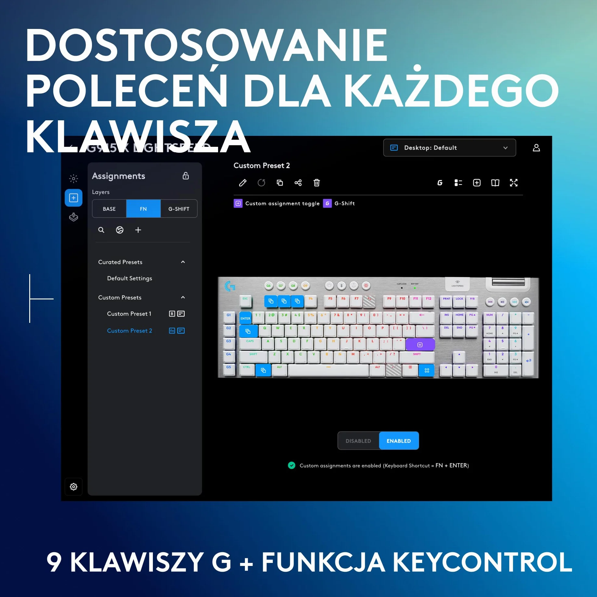 Logitech G G915 X Przeznaczona do gier bezprzewodowa klawiatura o płaskim profilu z technologią LIGHTSPEED, brązowe przełączniki sprężynujące GL Brown — PC/Mac, QWERTY układ US international - Biały