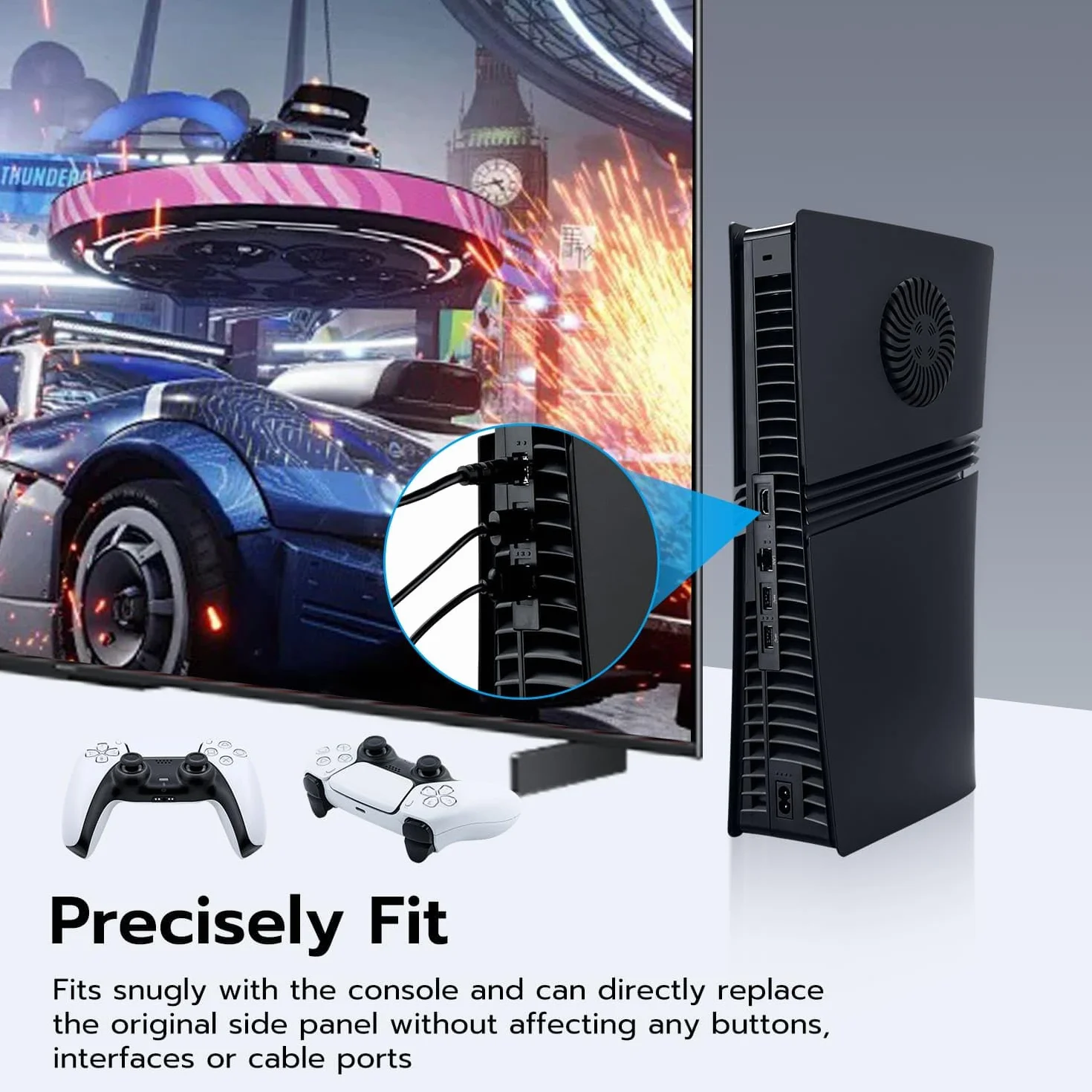 Mcbazel Replacement Side Case Cover Panel Plate Faceplate with Cooling Ventilation and Dust Filter for PS5 Pro Disc Edition Console -Black(Not for PS5/Slim)
