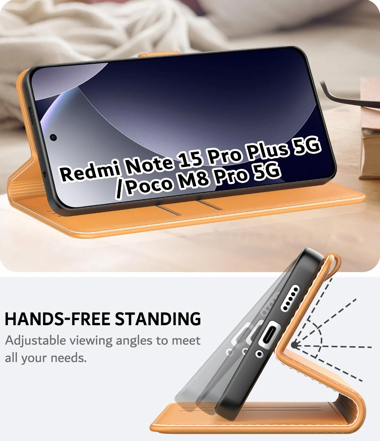 Etui do Xiaomi Redmi Note 15 Pro Plus/Pro+ 5G / Poco M8 Pro 5G (nie dla Redmi Note 15 Pro), Premium PU Leather Wallet Case [Magnetic Snap] [Funkcja stojaka], khaki