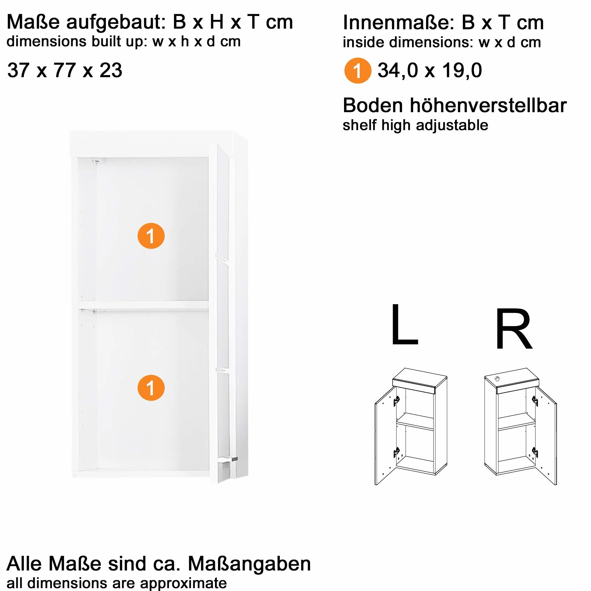 Trendteam Smart Living Szafka wisząca Amanda 37x77x23 cm biały wysoki połysk