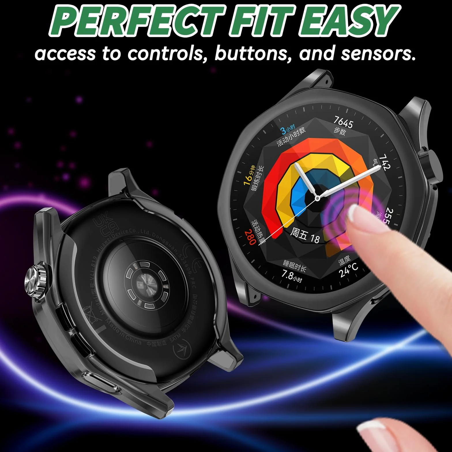 sciuU Etui ochronne kompatybilne z Huawei Watch GT 5 46 mm, elastyczne etui z TPU z wbudowaną osłoną ekranu, miękka ramka i odporna na wstrząsy osłona pasuje do smartwatcha GT5, czarne