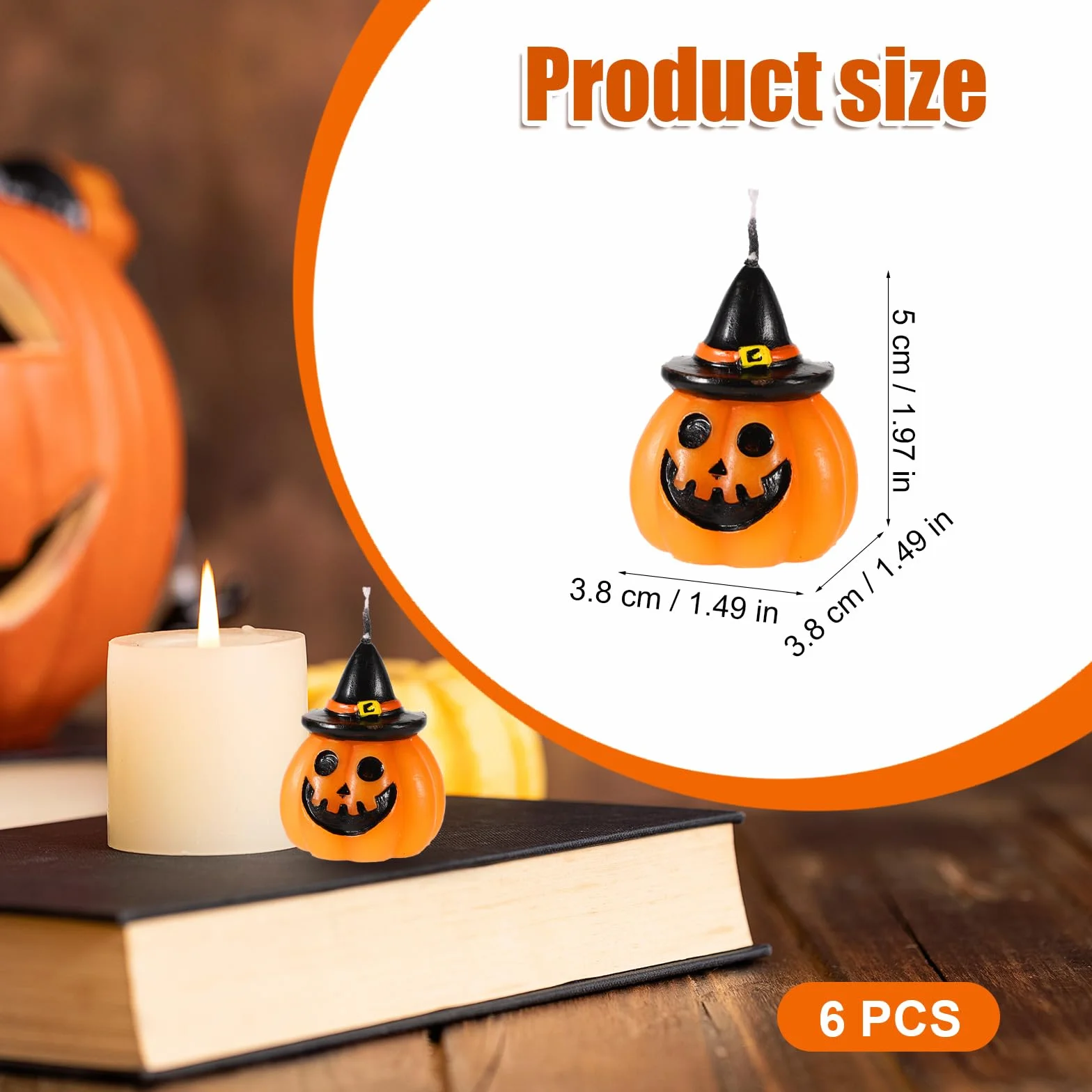6 Szt. Swiece Dyniowe, Swiece na Halloween Slodkie Dynia Twarz Ducha z Kapeluszem Czarownicy Dekoracje na Wosk Mini Prezent Jesien Halloween Przyjecie Domowe Wystrój