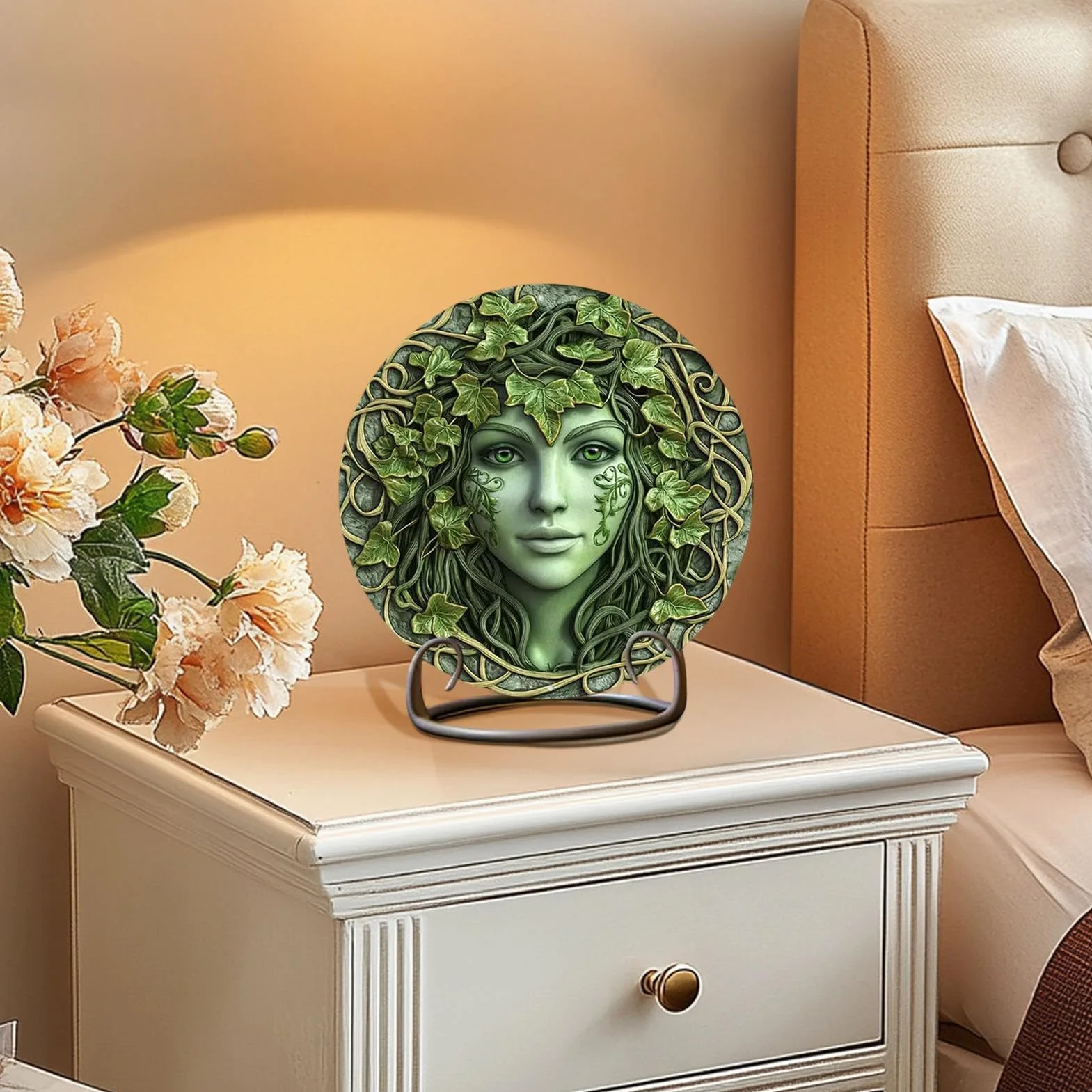 Goddess Tree Lady Decor, Wooden Retro Statue 9.06x9.06in Lightweight Wooden Mythical, Vines Design Living Room, Fantasy Table Sculpture for Home Decoration