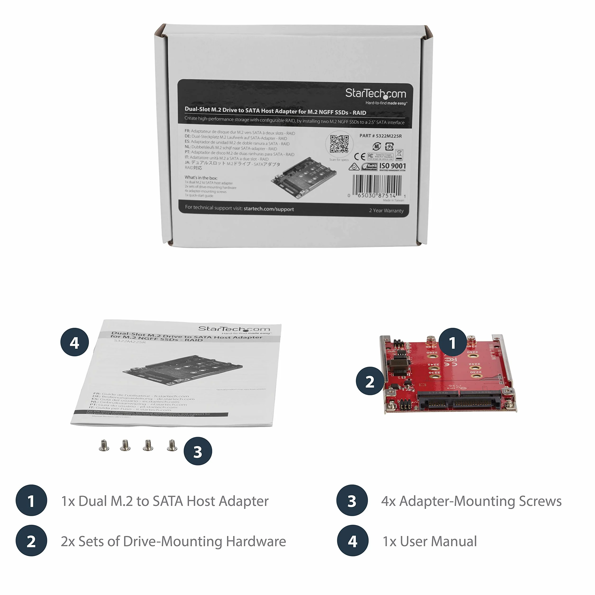 StarTech.com Dual-Slot M.2 Drive to SATA, adapter dyskowy 6.3 cm (2,5") RAID