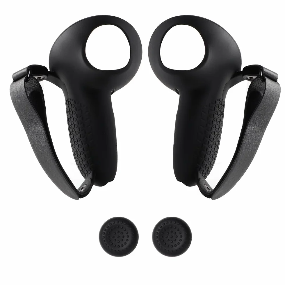 VR Touch Controller Grips Cover do Meta Quest 3s/Quest 3, akcesoria do zestawu słuchawkowego Virtual Reality, silikonowe etui ochronne z regulowanym paskiem na rękę (czarny)